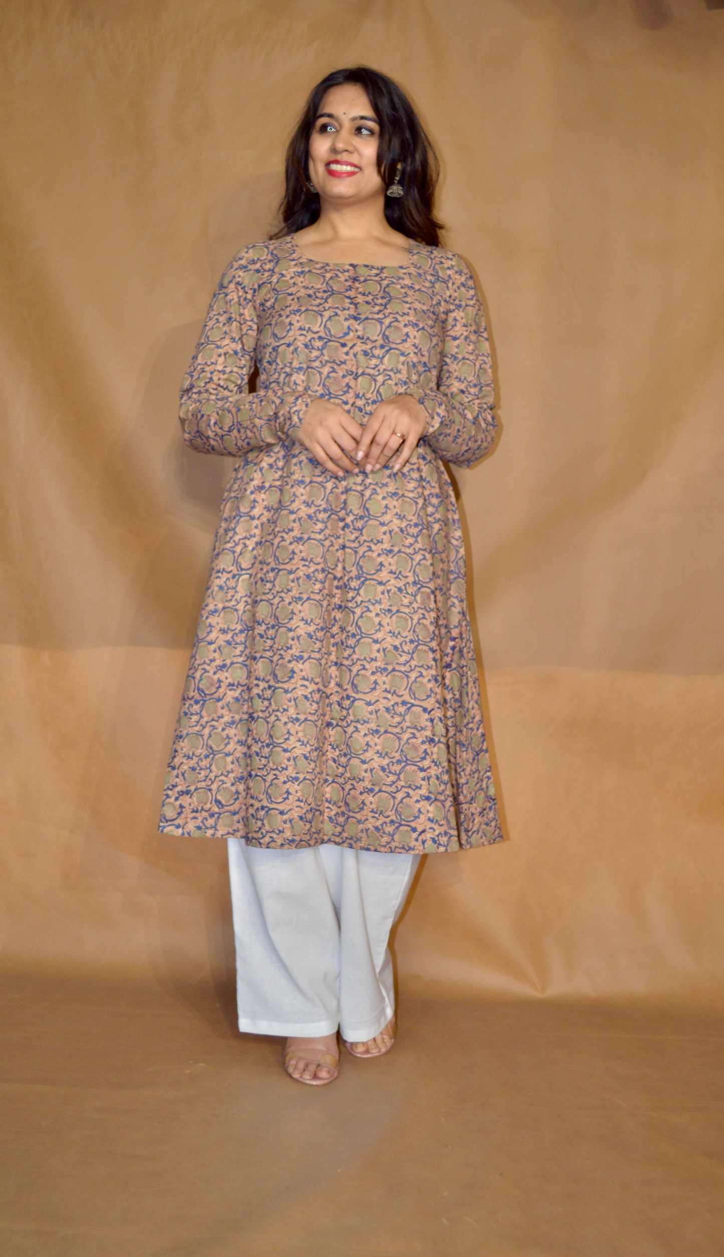 Desert Blue Sanganeri Mul Cotton A-Line Kurta