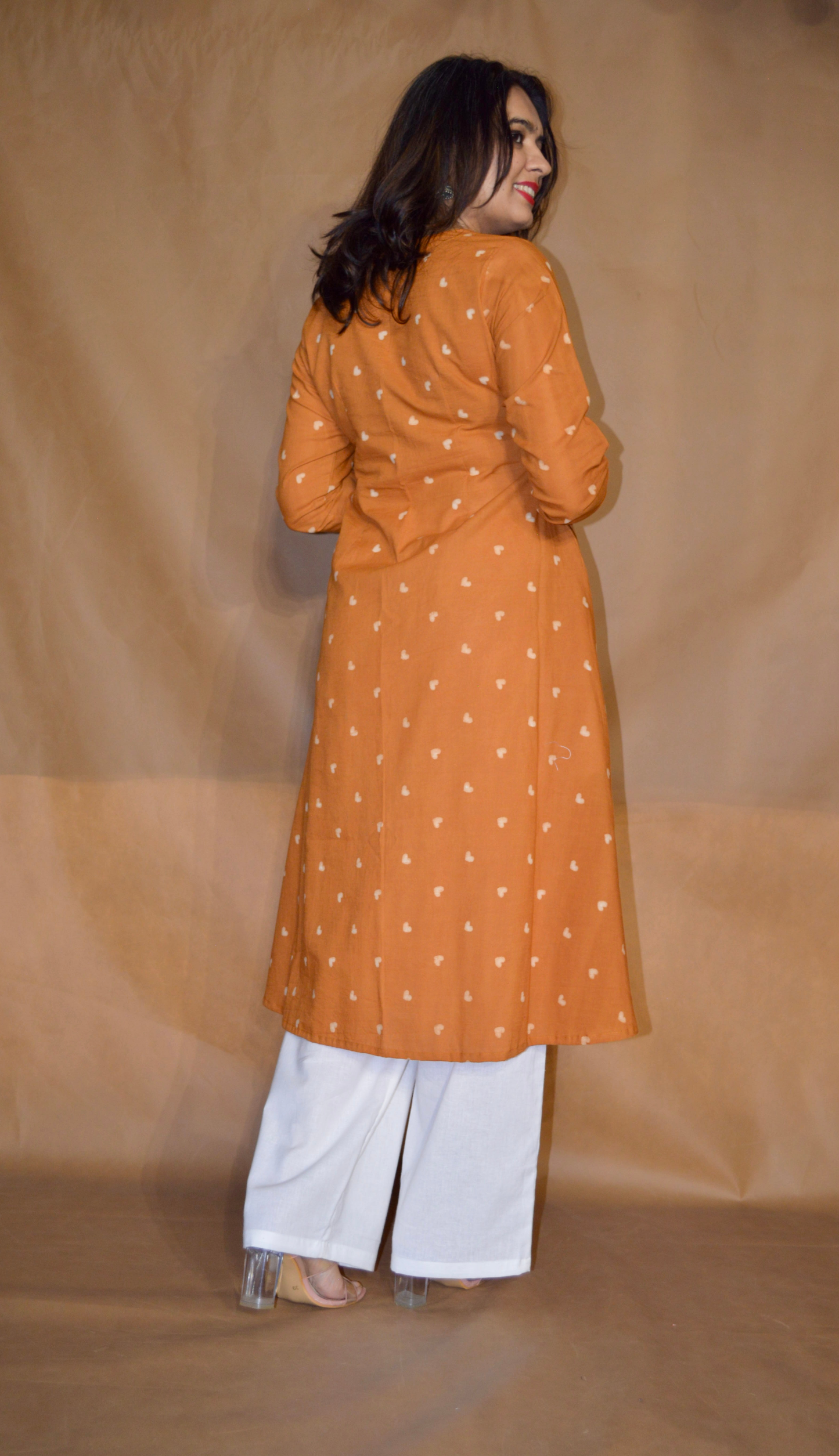 Amber Heart Dabu Mul Cotton A-Line Kurta