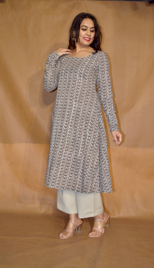 Misty Loom Dabu Cotton A-Line Kurta