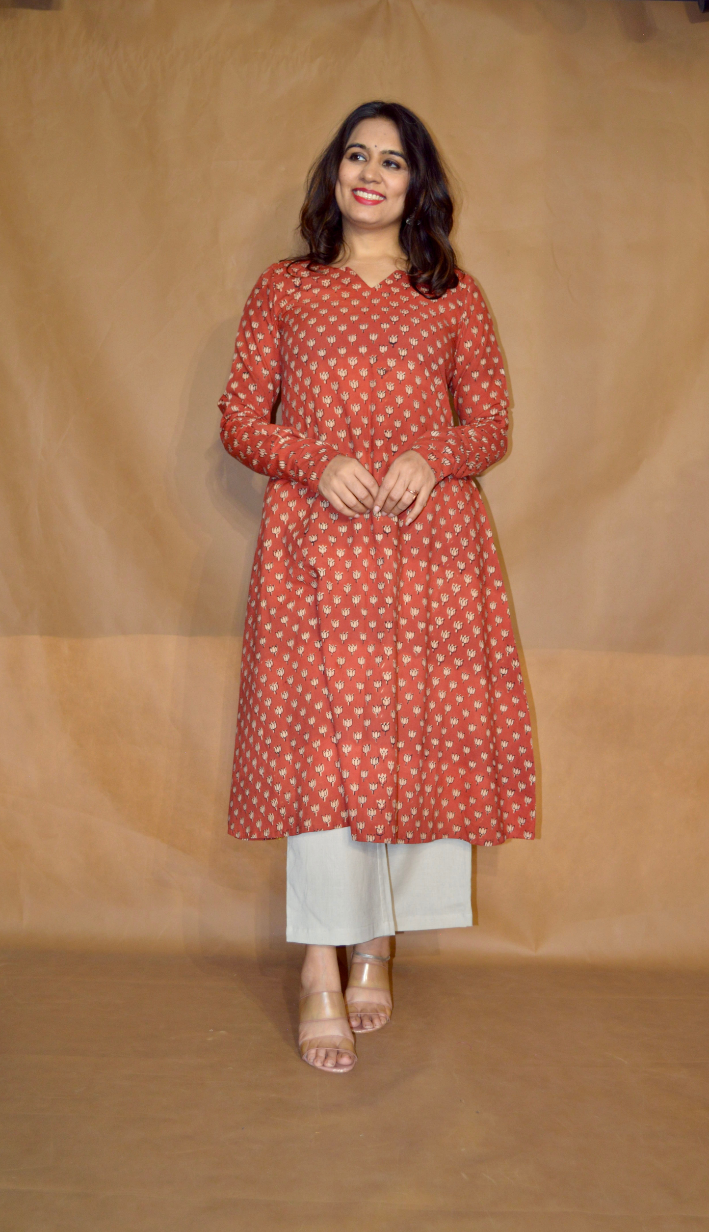 Rust Meadow Bagru Cotton A-Line Kurta