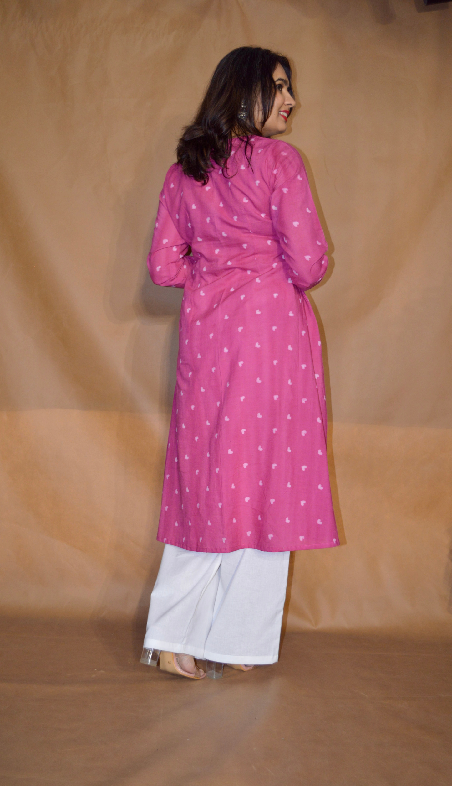 Fuchsia Love Dabu Mul Cotton A-Line Kurta