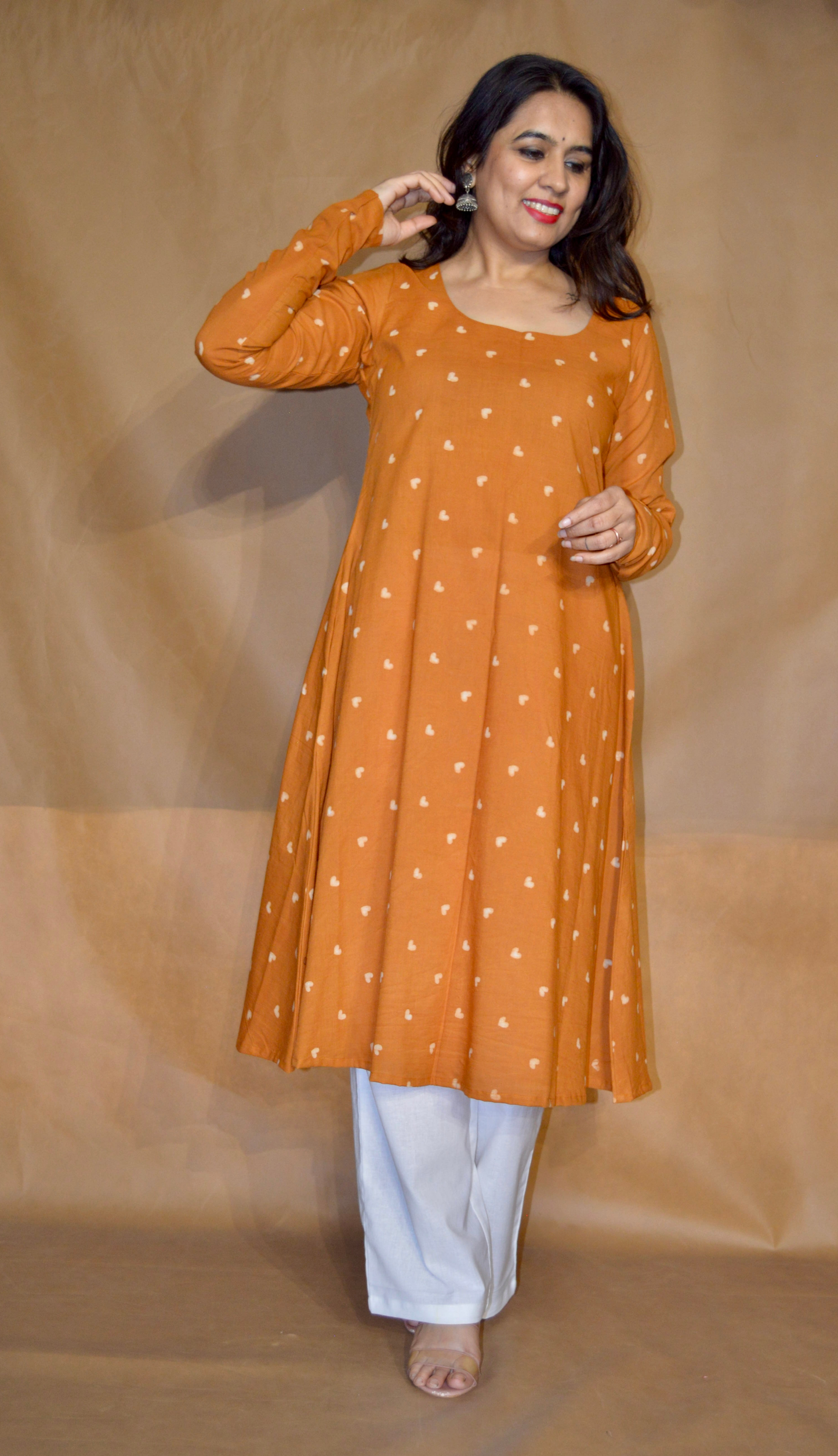Amber Heart Dabu Mul Cotton A-Line Kurta
