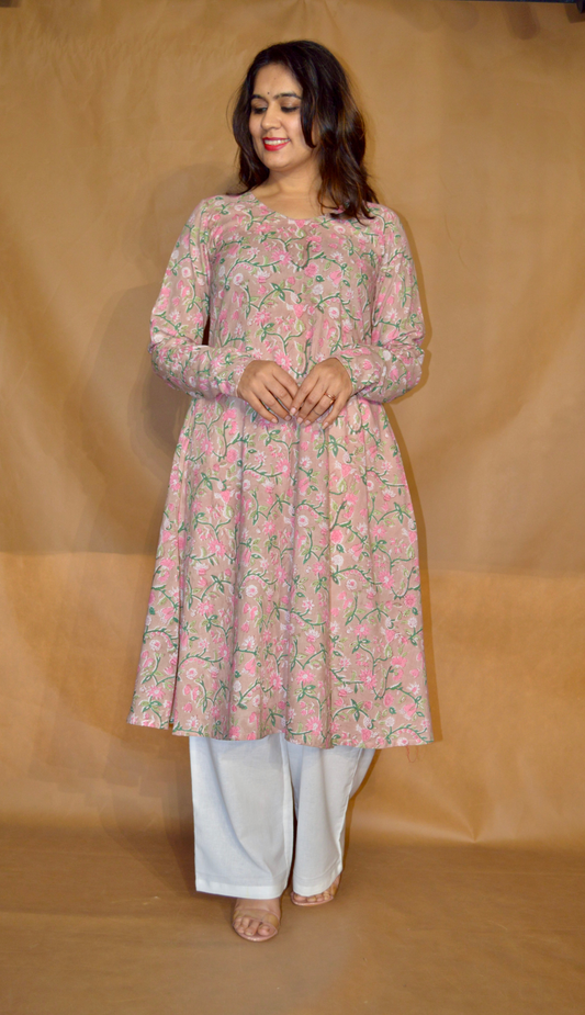 Gulbahar Sanganeri Mul Cotton A-Line Kurta