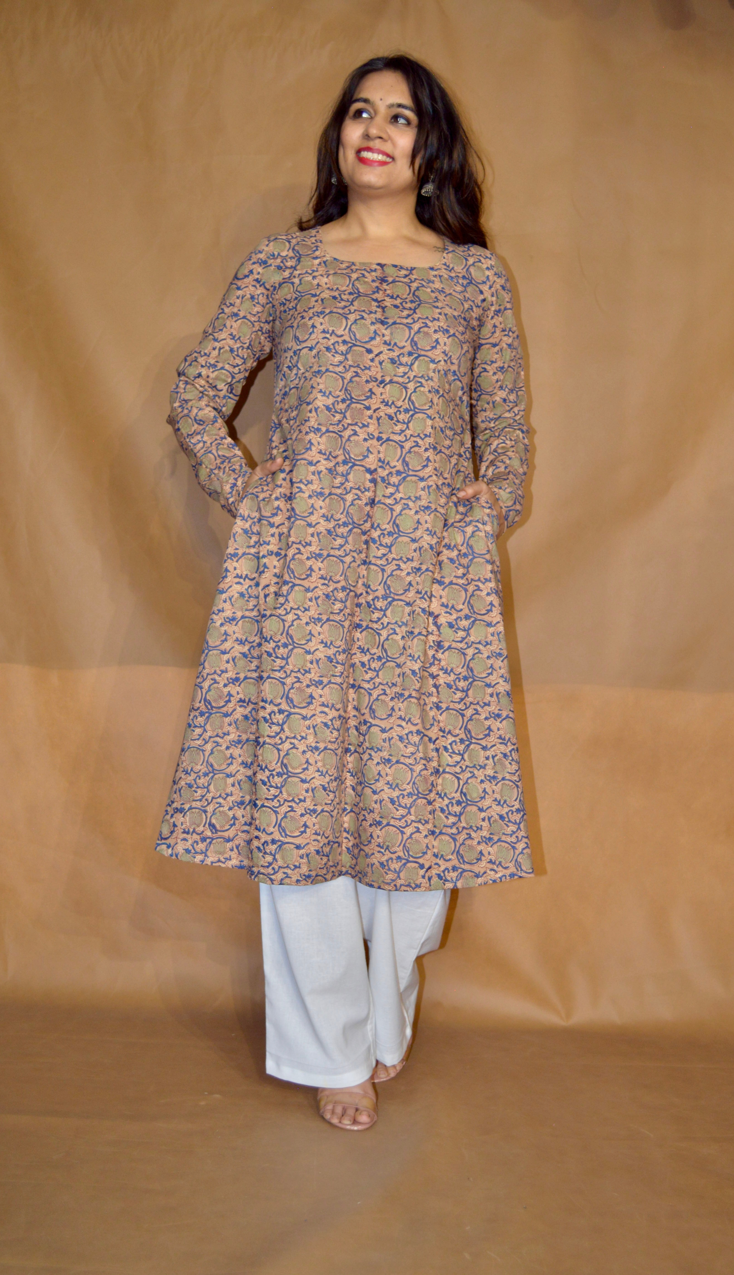 Desert Blue Sanganeri Mul Cotton A-Line Kurta