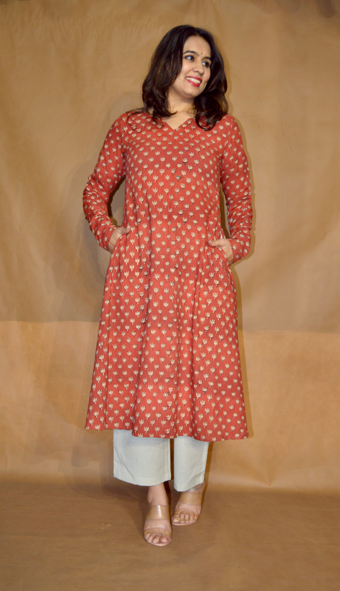 Rust Meadow Bagru Cotton A-Line Kurta