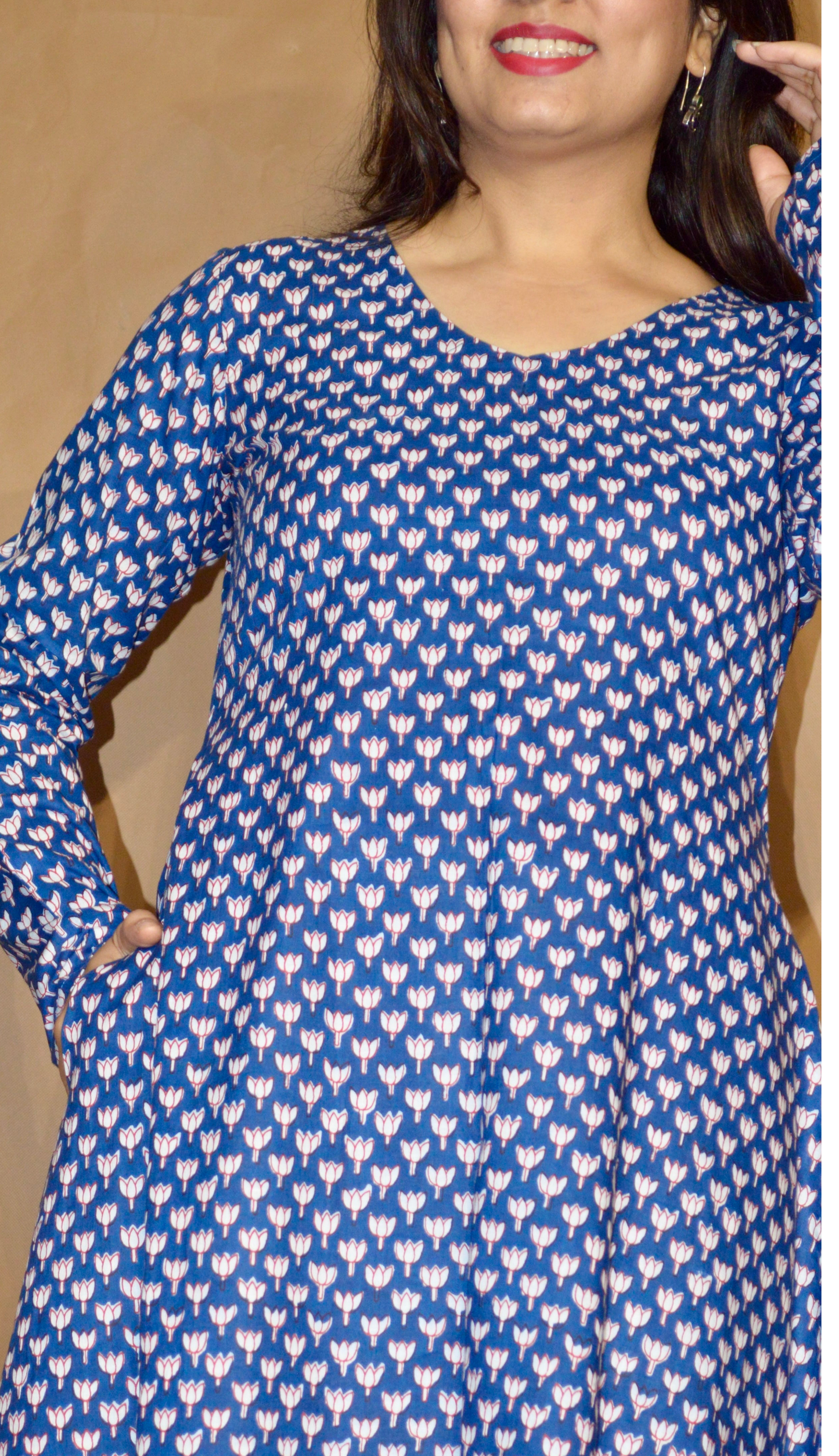 Deeped in blue Sanganeri Mul Cotton A-Line kurta