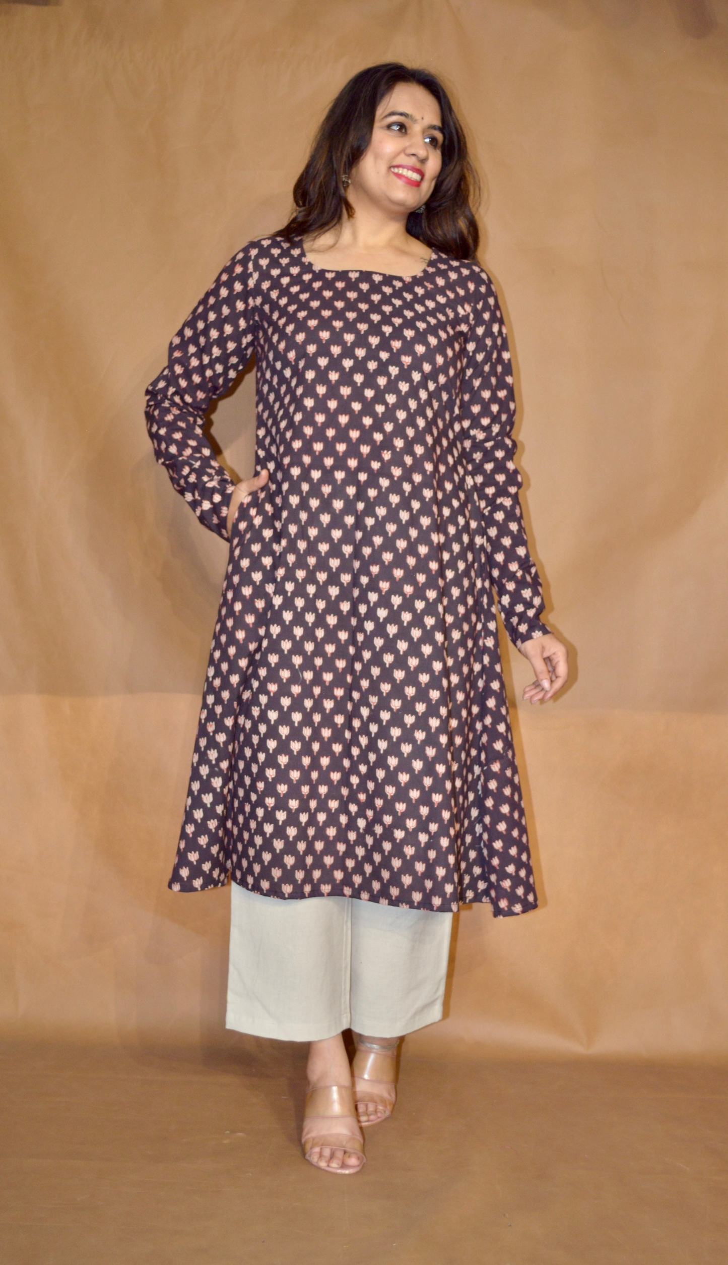 Plum Whisper Bagru Cotton A-Line Kurta