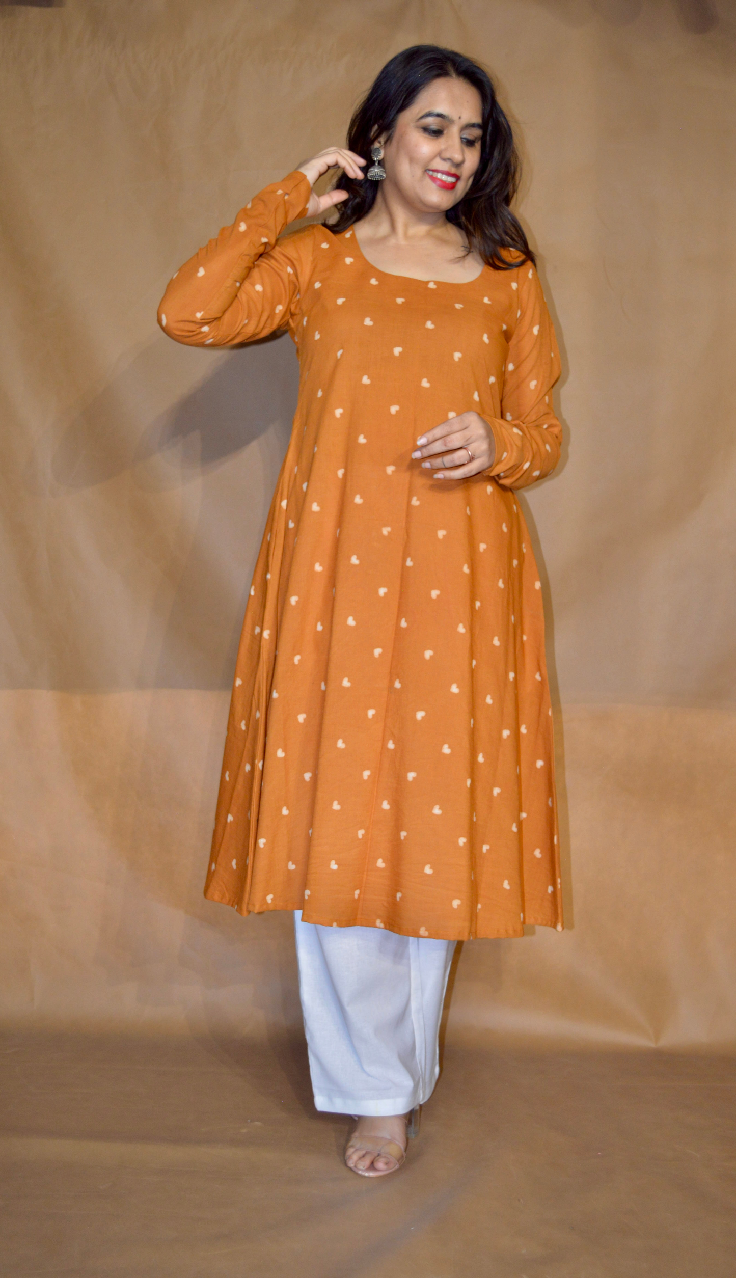 Amber Heart Dabu Mul Cotton A-Line Kurta
