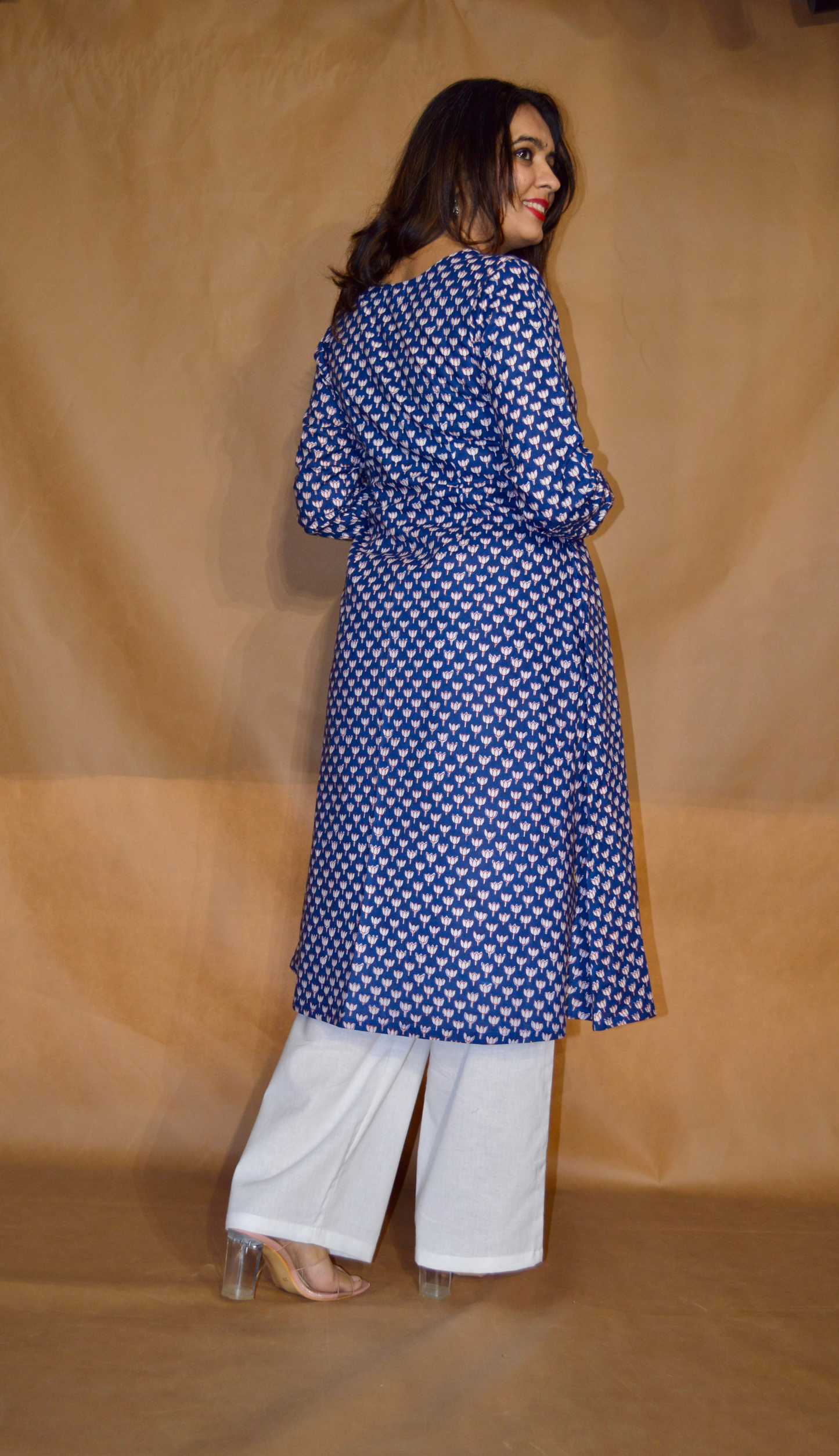 Deeped in blue Sanganeri Mul Cotton A-Line kurta