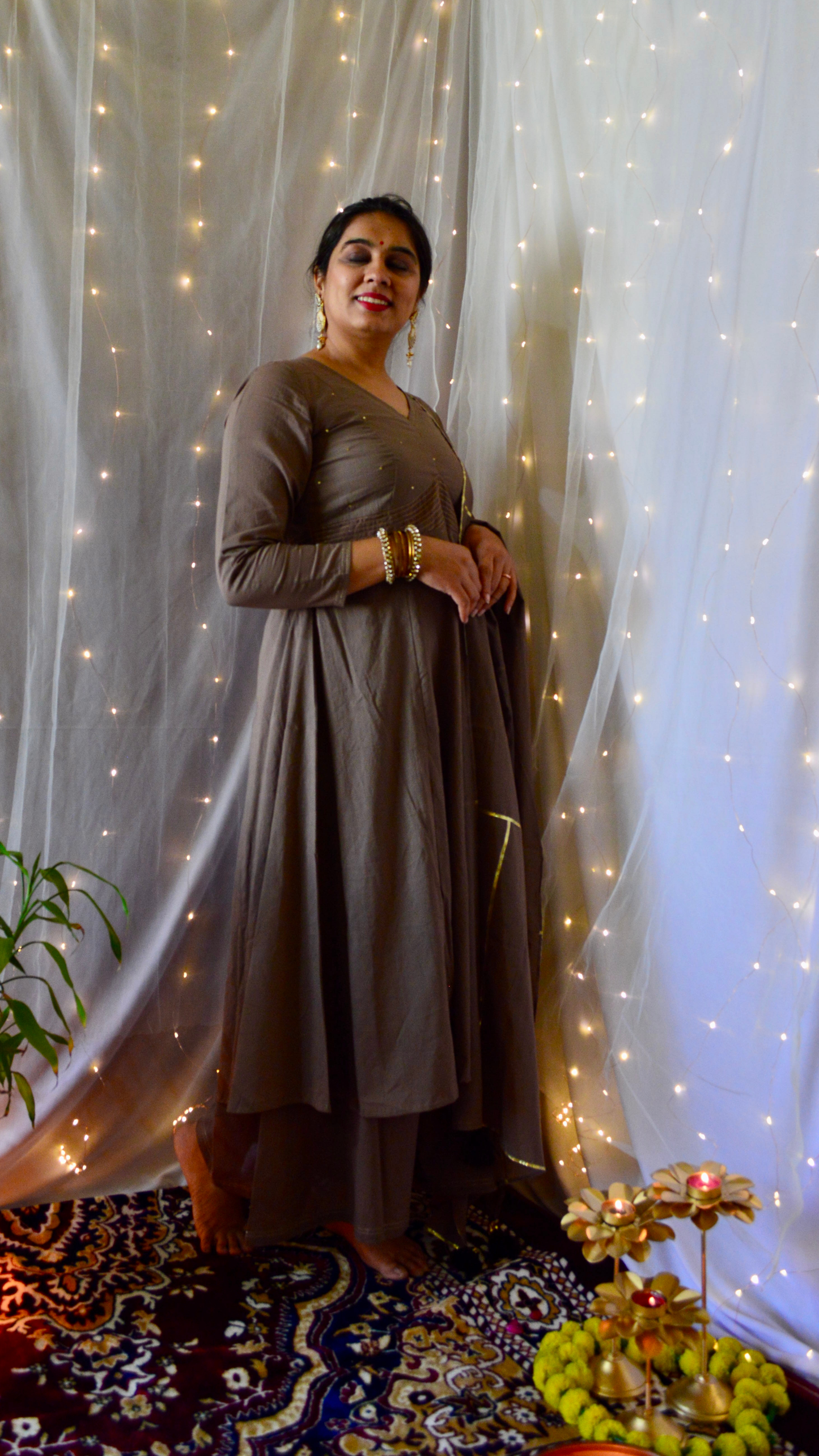 The Sunheri Ash Grey Anarkali Dress