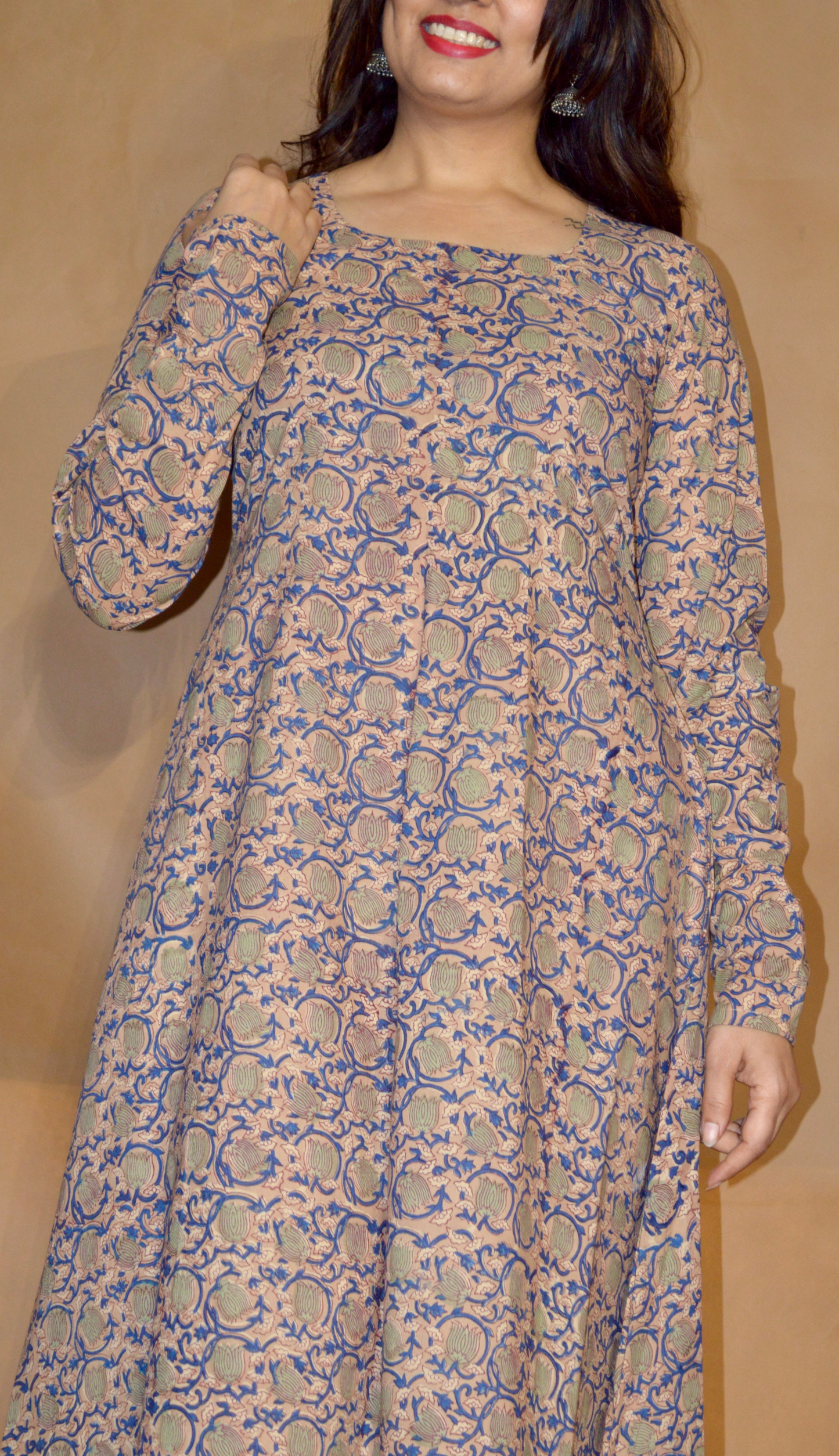 Desert Blue Sanganeri Mul Cotton A-Line Kurta