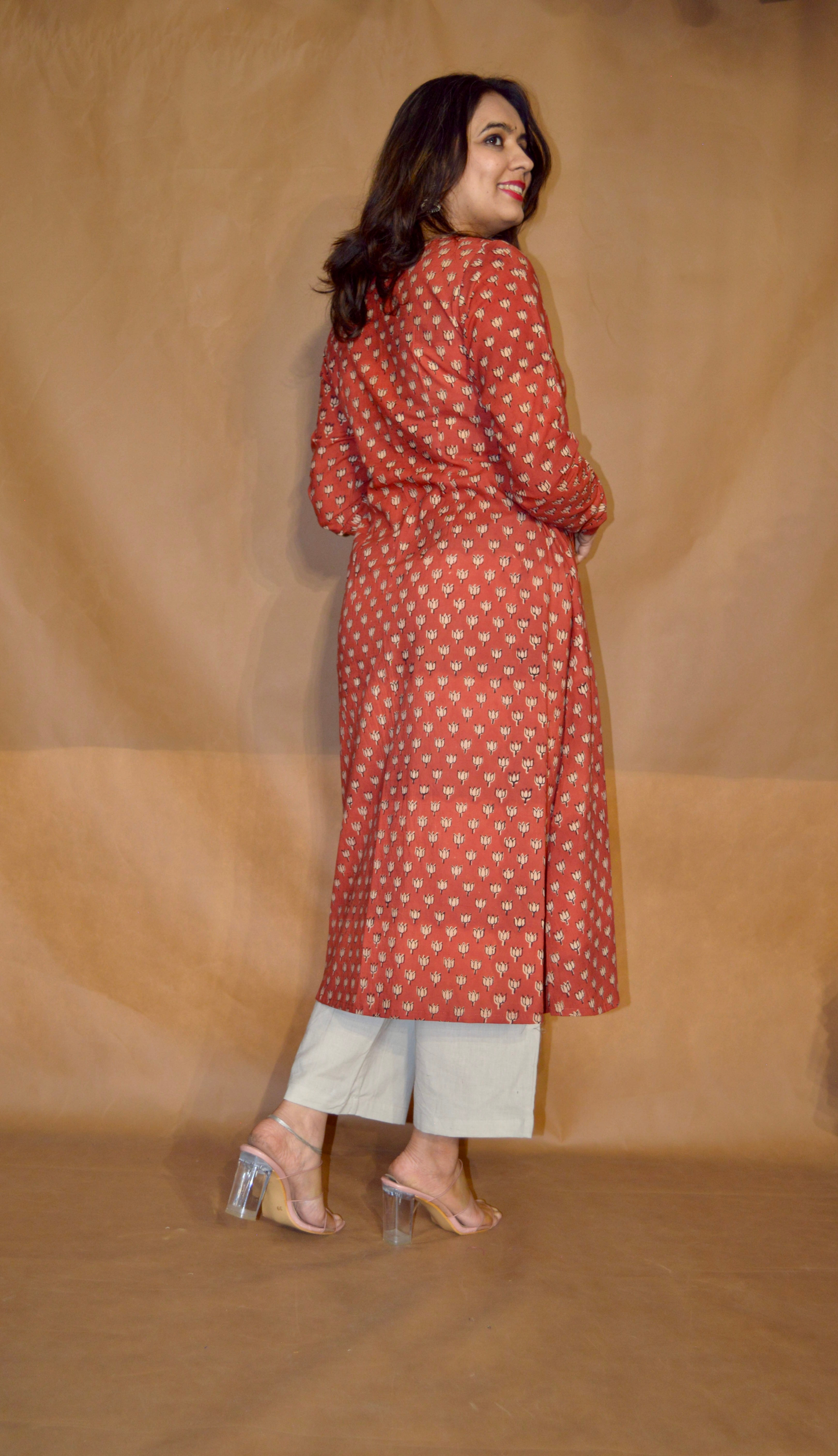Rust Meadow Bagru Cotton A-Line Kurta