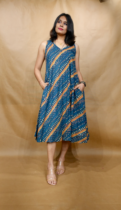 Indigo Waves Anti-Fit Circular Dress