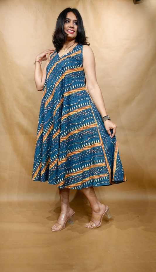 Indigo Waves Anti-Fit Circular Dress