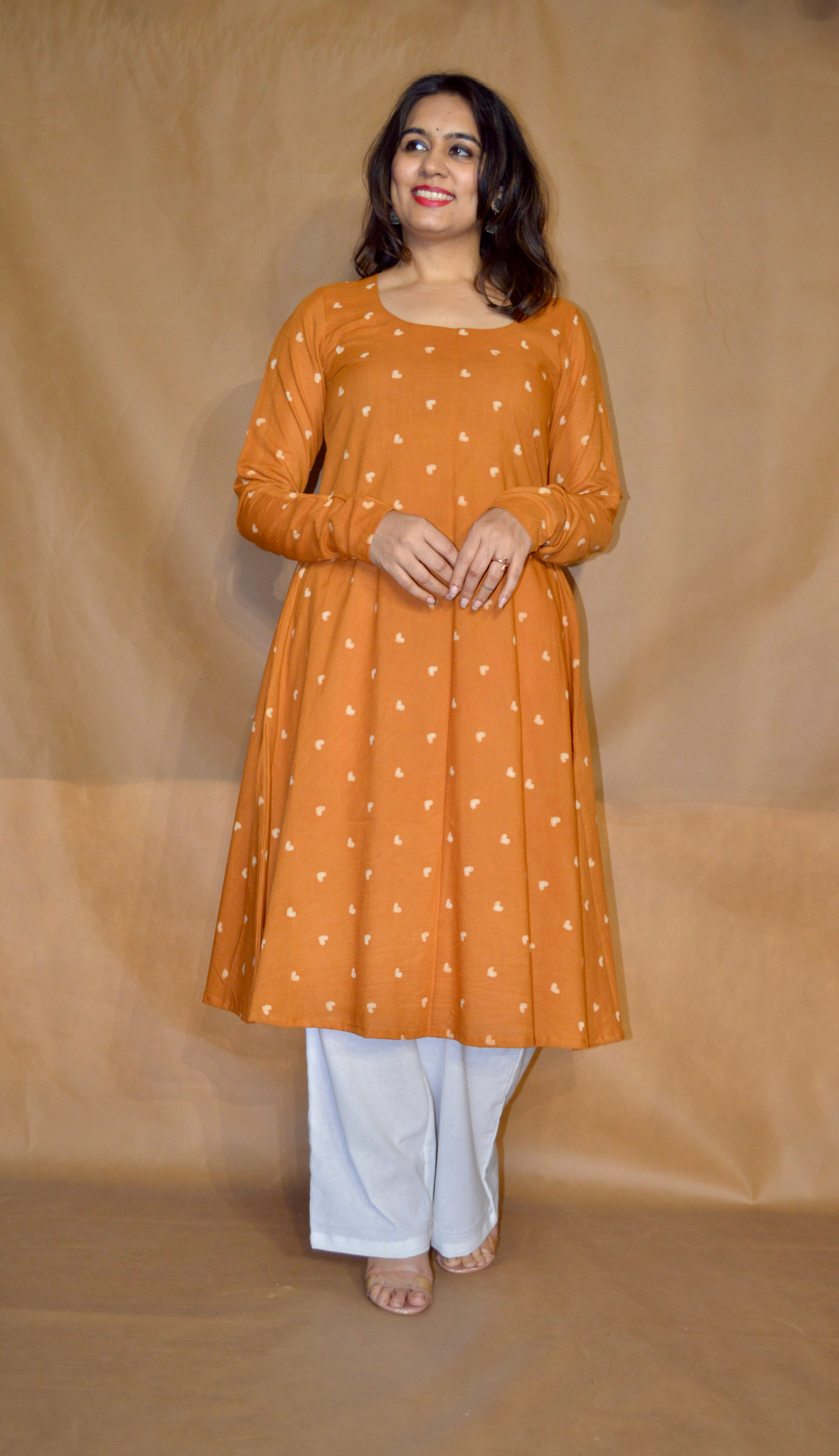 Amber Heart Dabu Mul Cotton A-Line Kurta