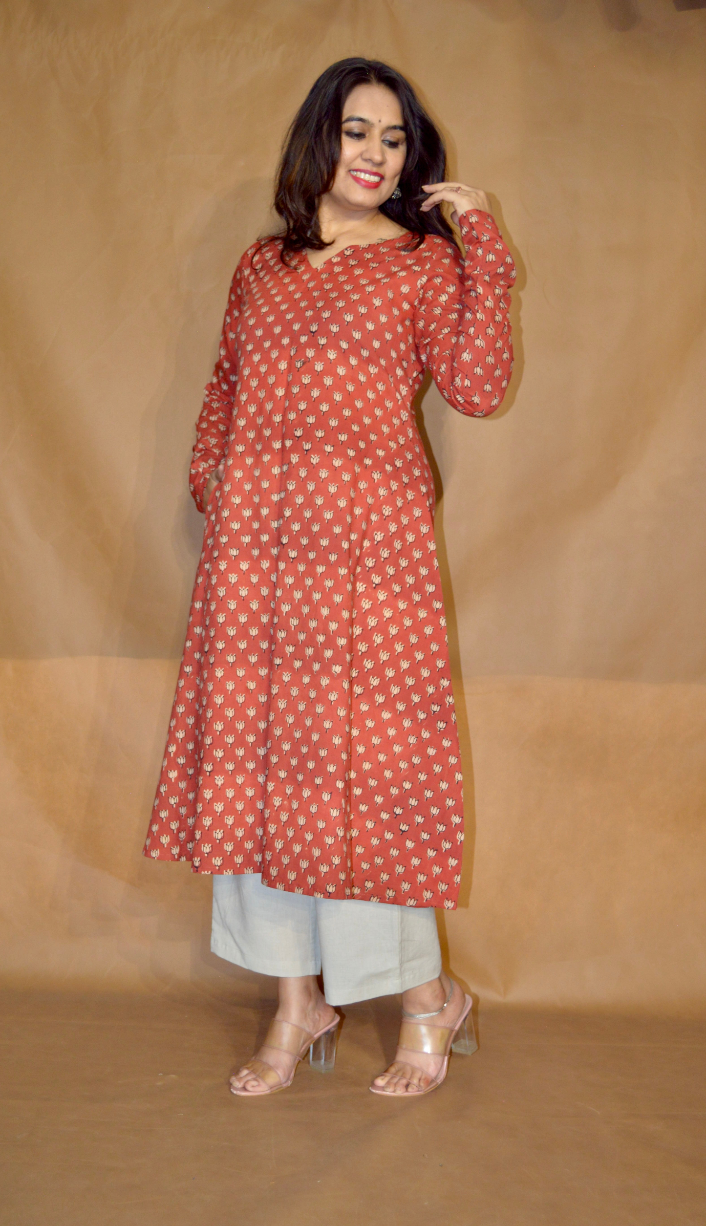 Rust Meadow Bagru Cotton A-Line Kurta