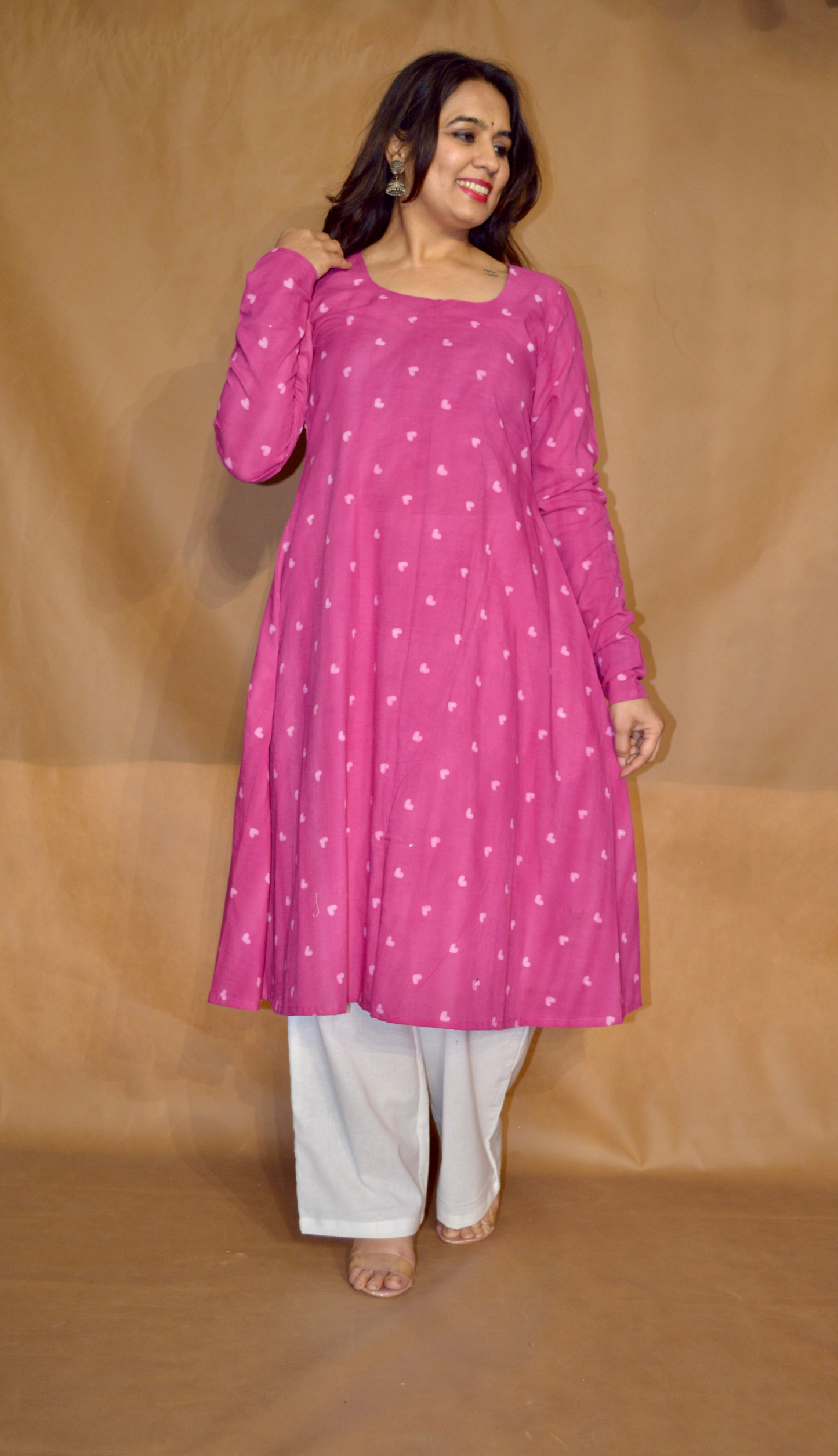 Fuchsia Love Dabu Mul Cotton A-Line Kurta