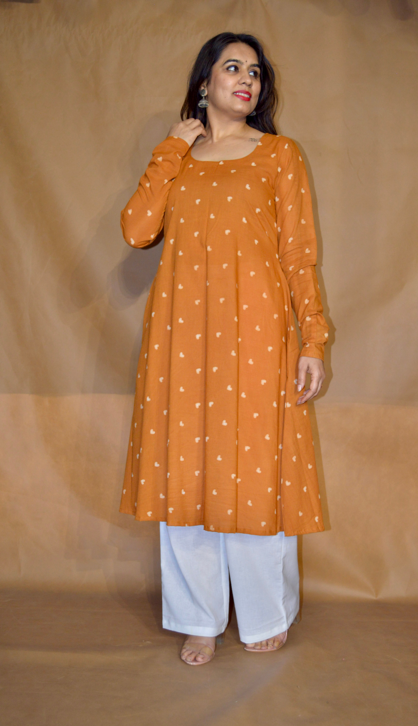 Amber Heart Dabu Mul Cotton A-Line Kurta