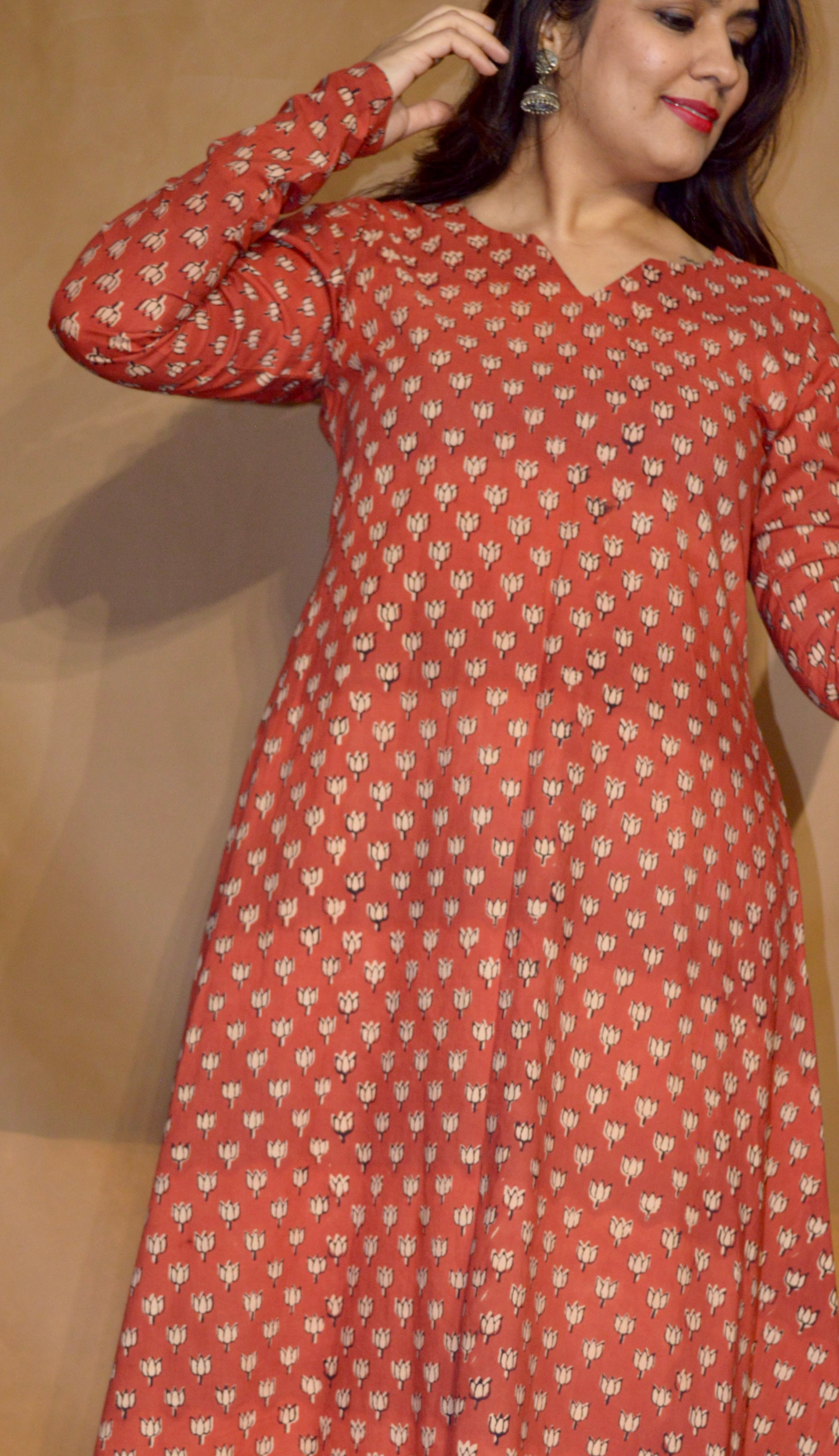 Rust Meadow Bagru Cotton A-Line Kurta