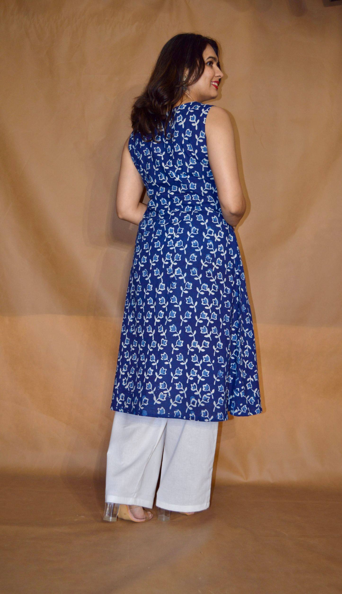 Indigo Petal Dabu Cotton A-Line Kurta