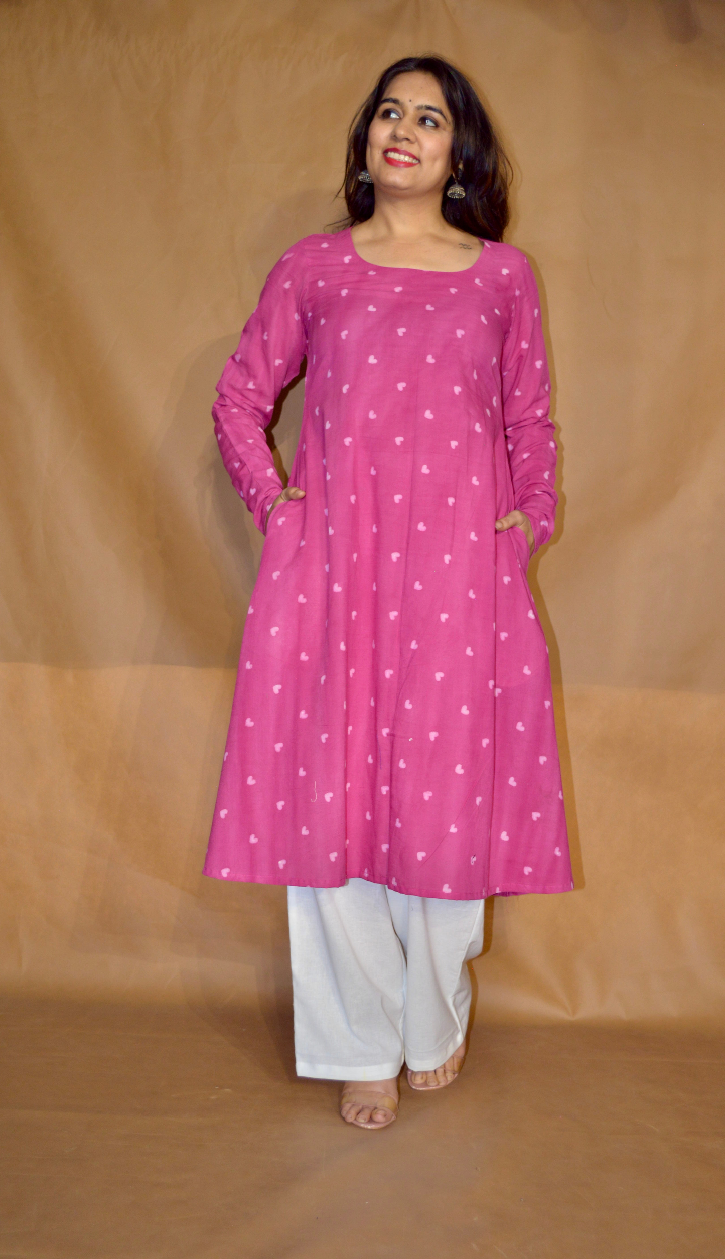 Fuchsia Love Dabu Mul Cotton A-Line Kurta