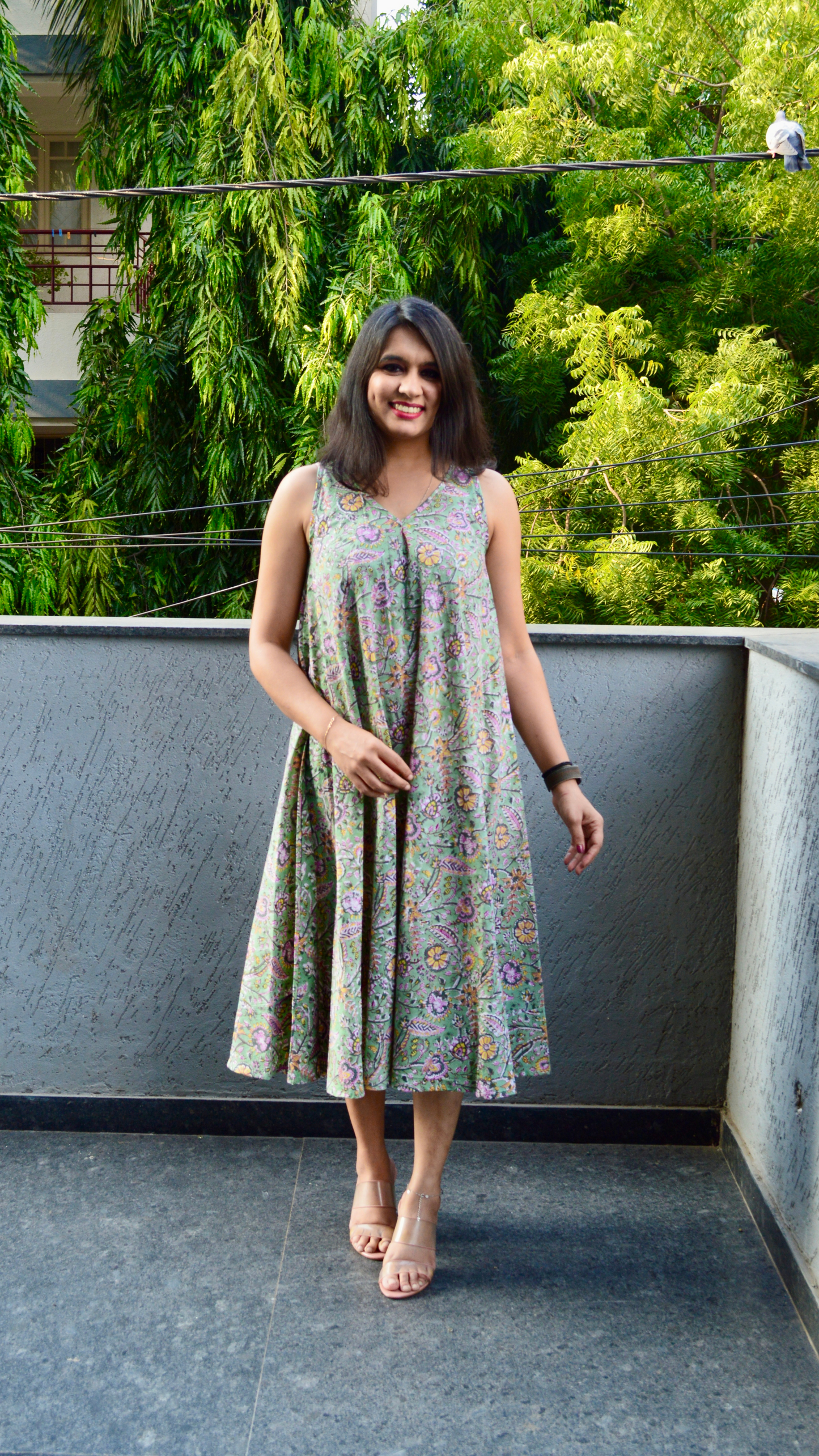 Mint Green Kalamkari Circular Dress