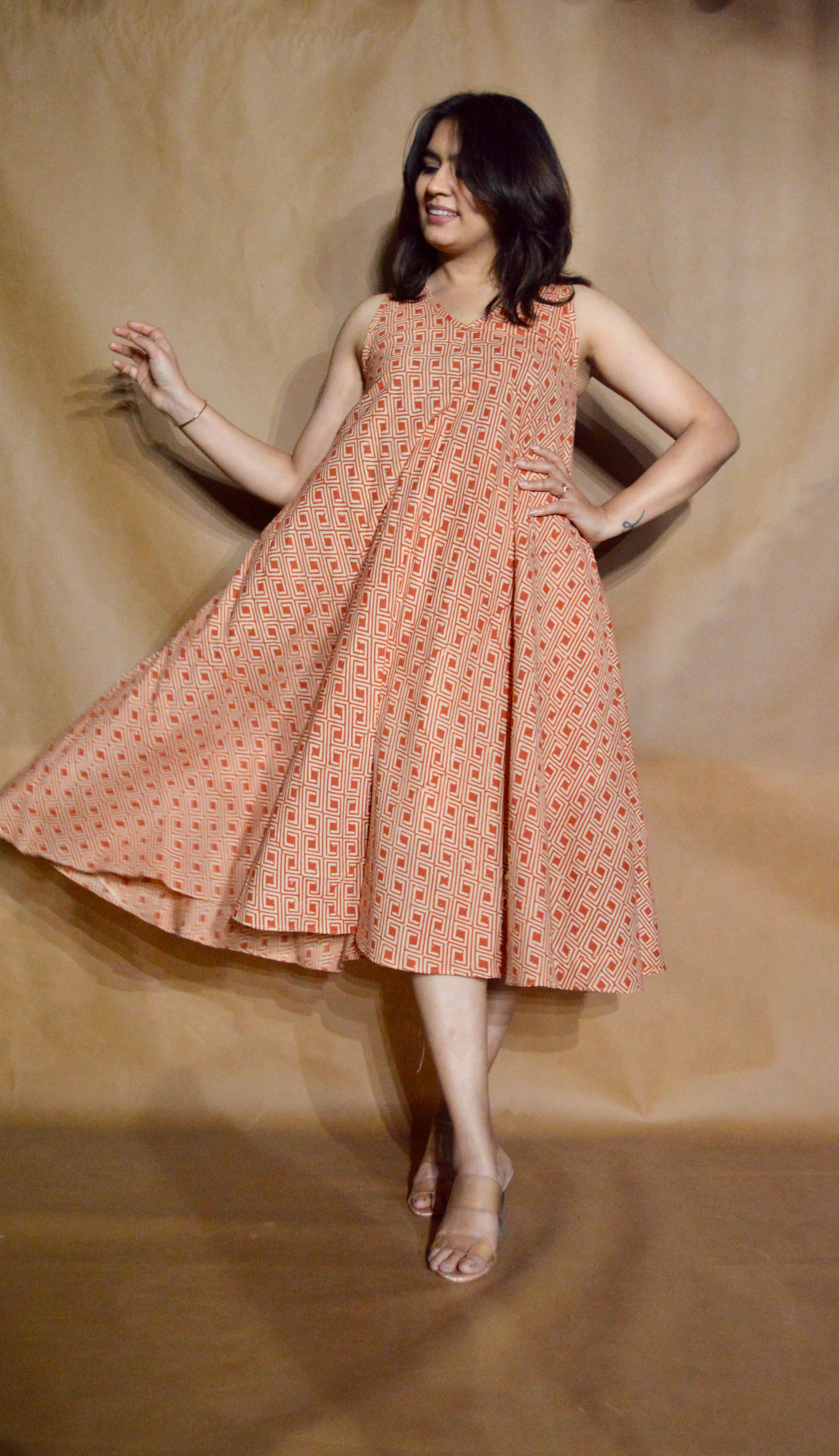 Terracotta Maze Anti-Fit Circular Dress – Tulieva