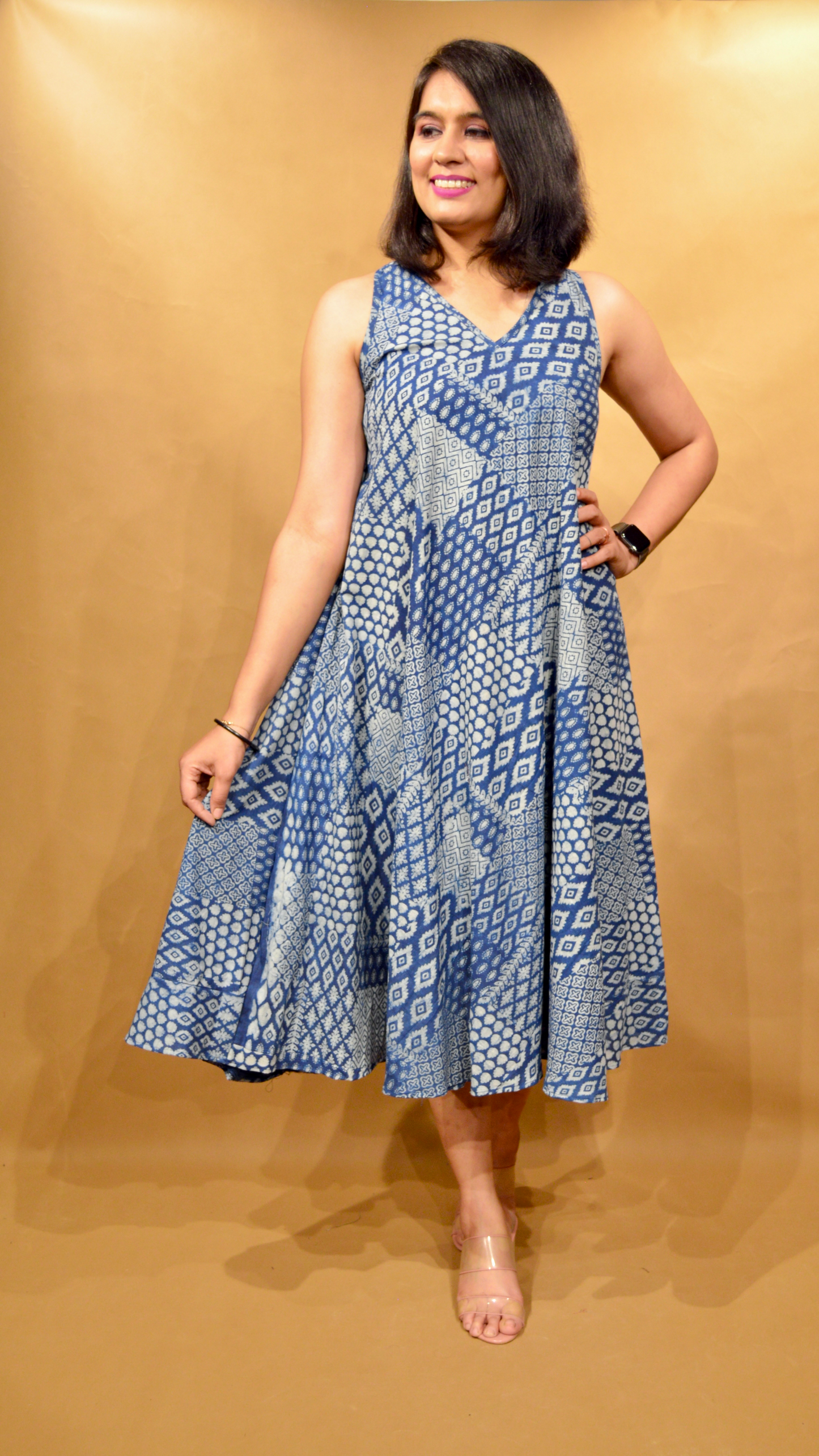 Indigo Multi-print Circular Dress