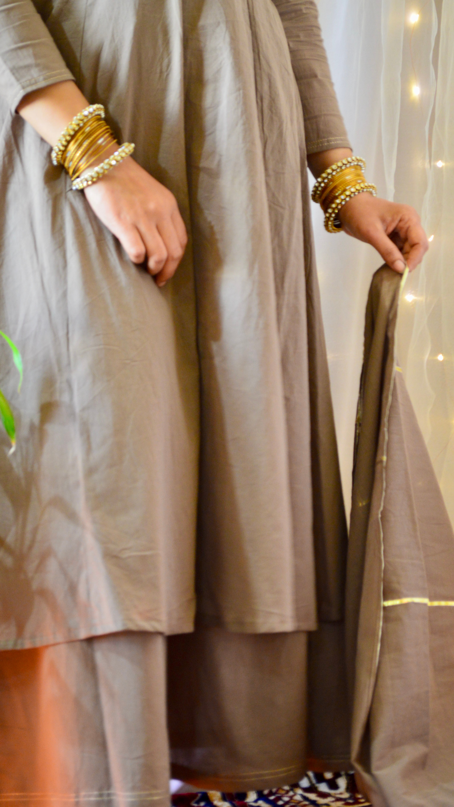 The Sunheri Ash Grey Anarkali Dress