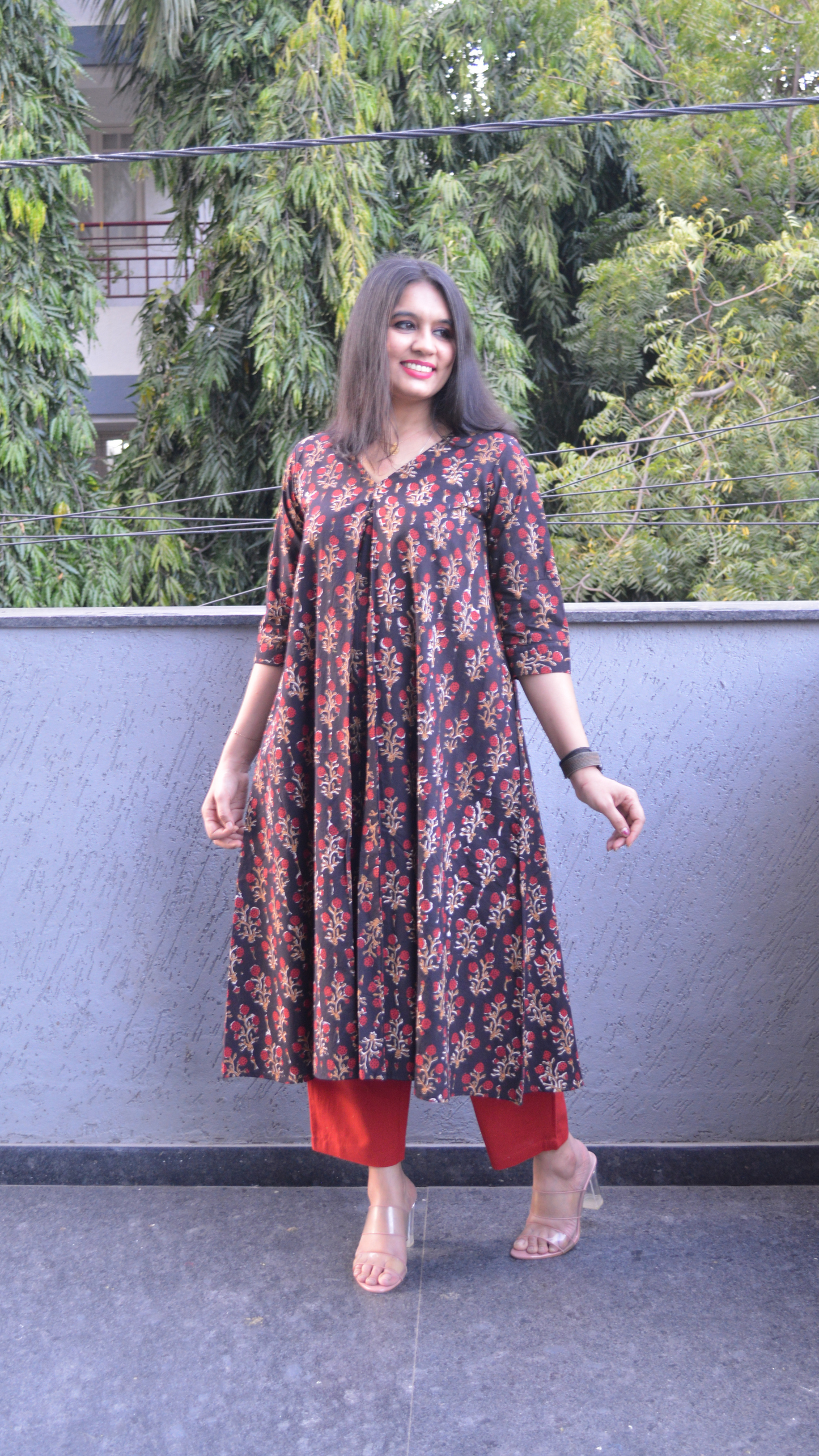 Red and black Kalamkari co-ord set