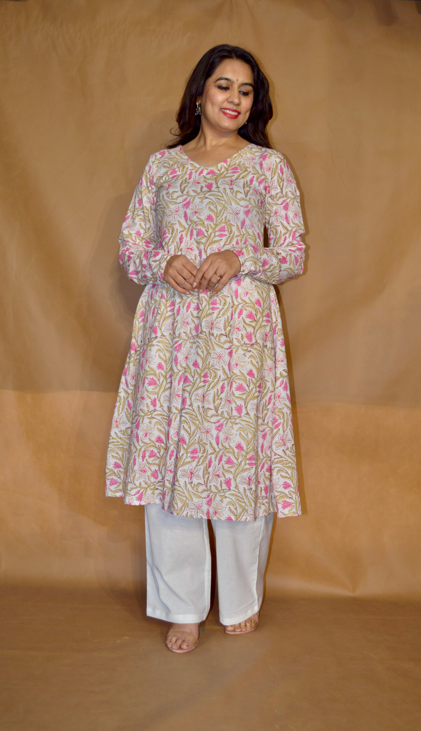 Blush Vine  Sanganeri Mul Cotton A-Line Kurta