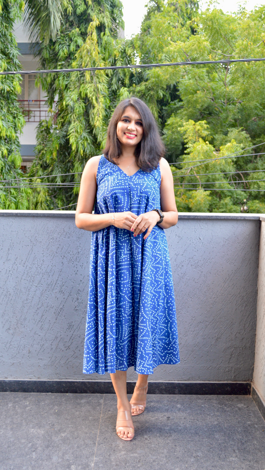 Blue Bandhani Circular Dress