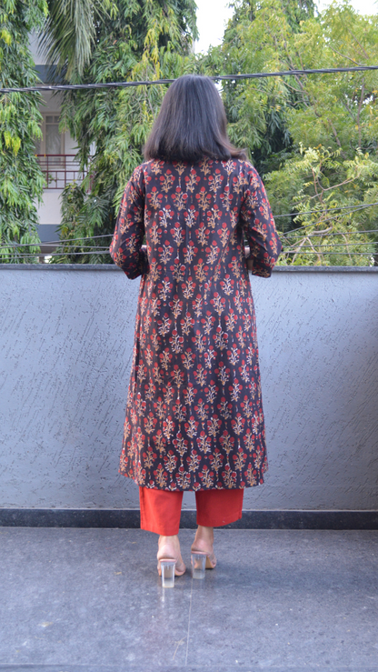 Red and black Kalamkari co-ord set