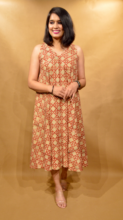 Rust Geometric Circular Dress