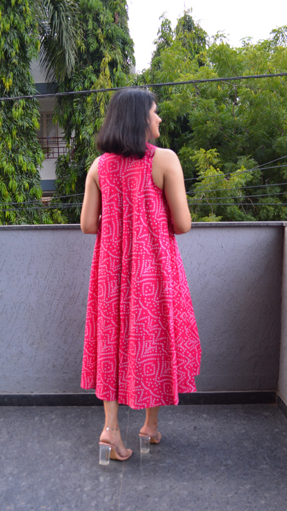 Pink Bandhani Circular Dress