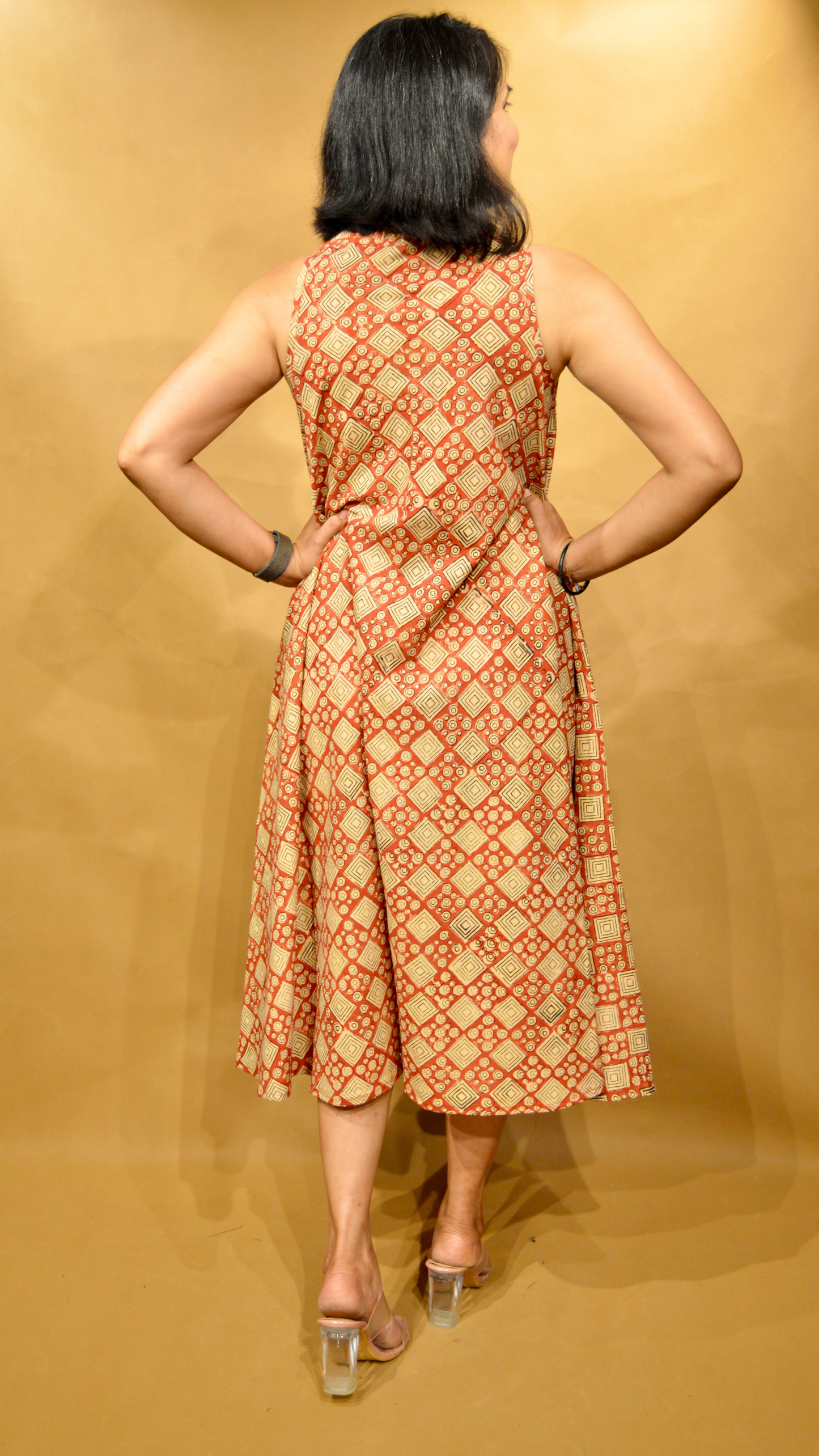 Rust Geometric Circular Dress