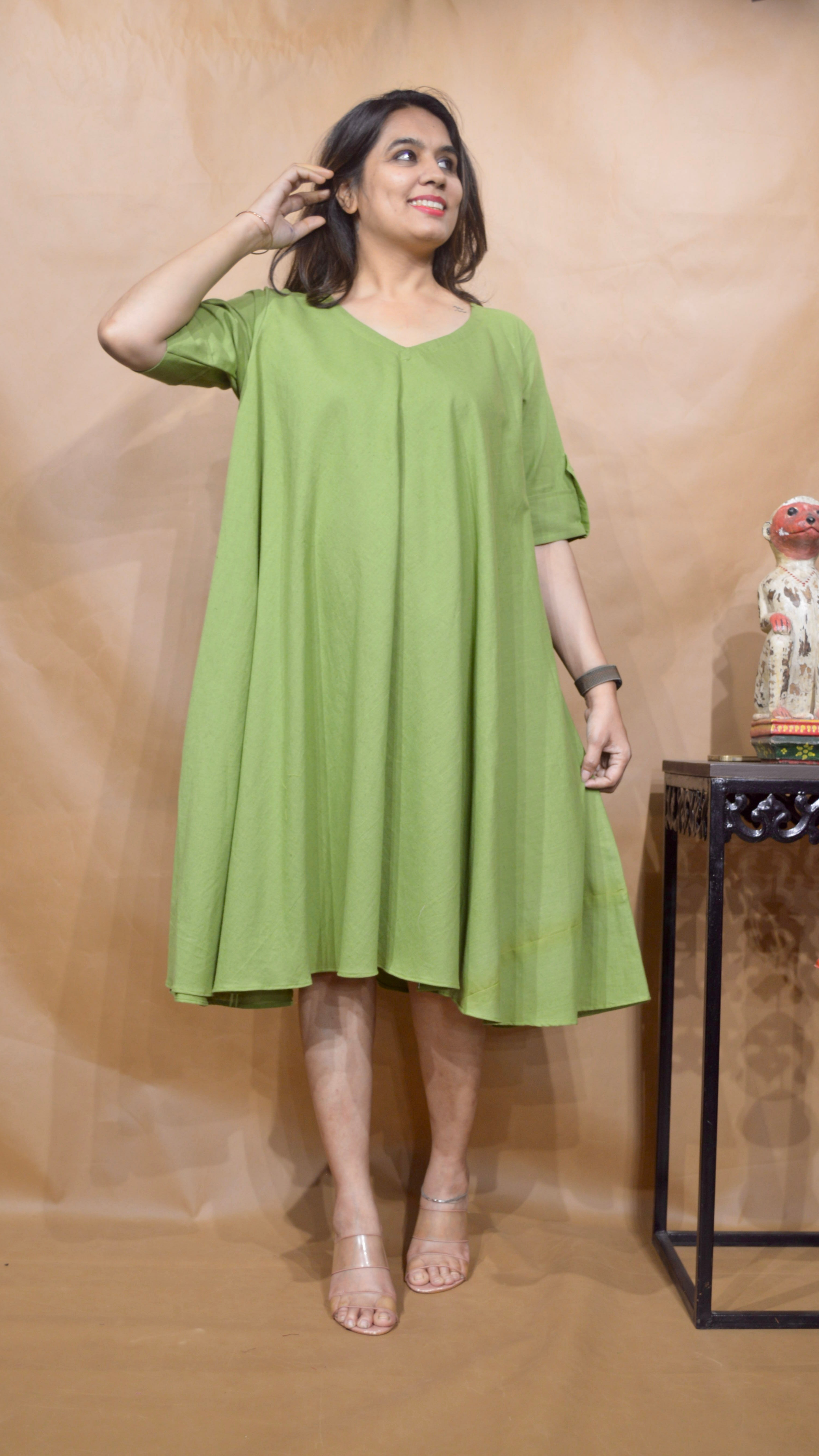 green tent dress Shirred tent dress - Forest Green