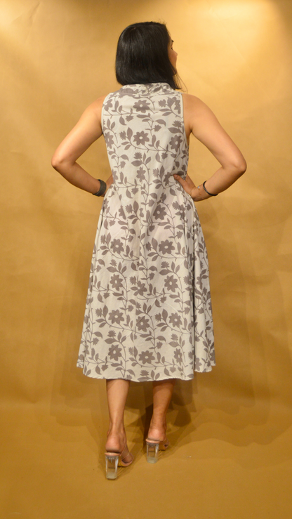 Ash Grey Floral Circular Dress