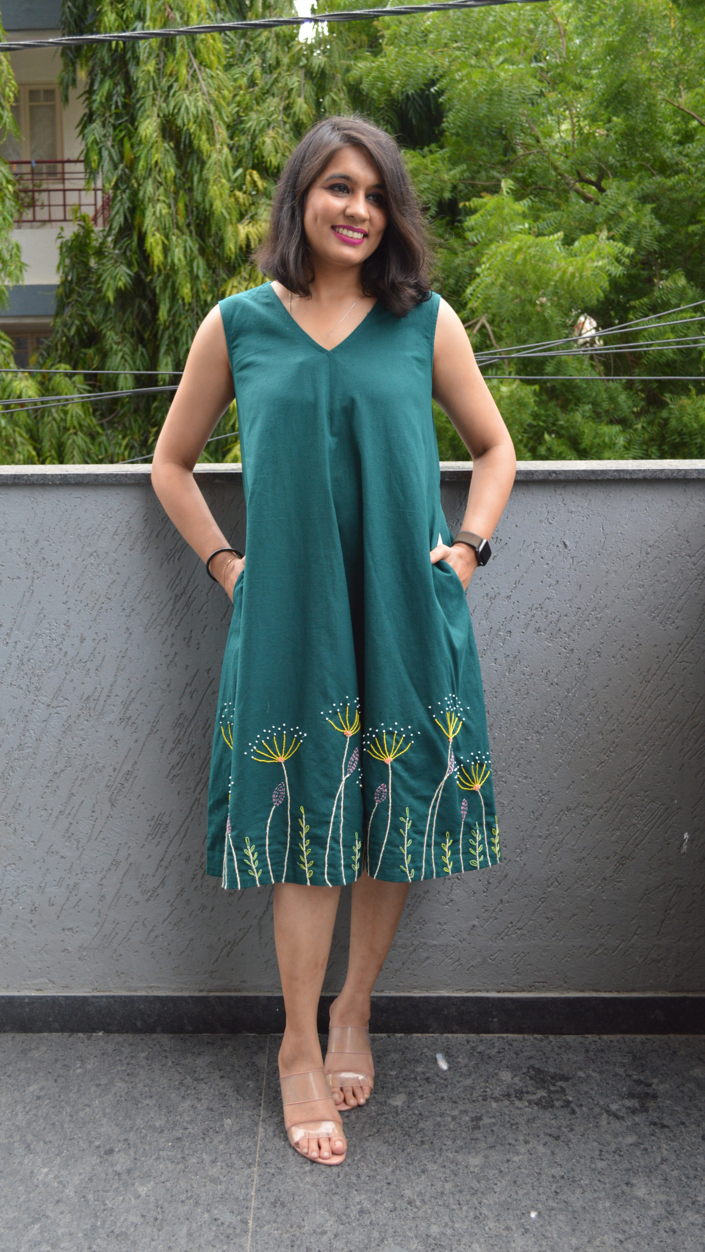 “Smell of woods “ - Teal Green A-line Dress