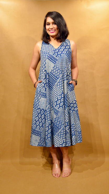 Indigo Multi-print Circular Dress