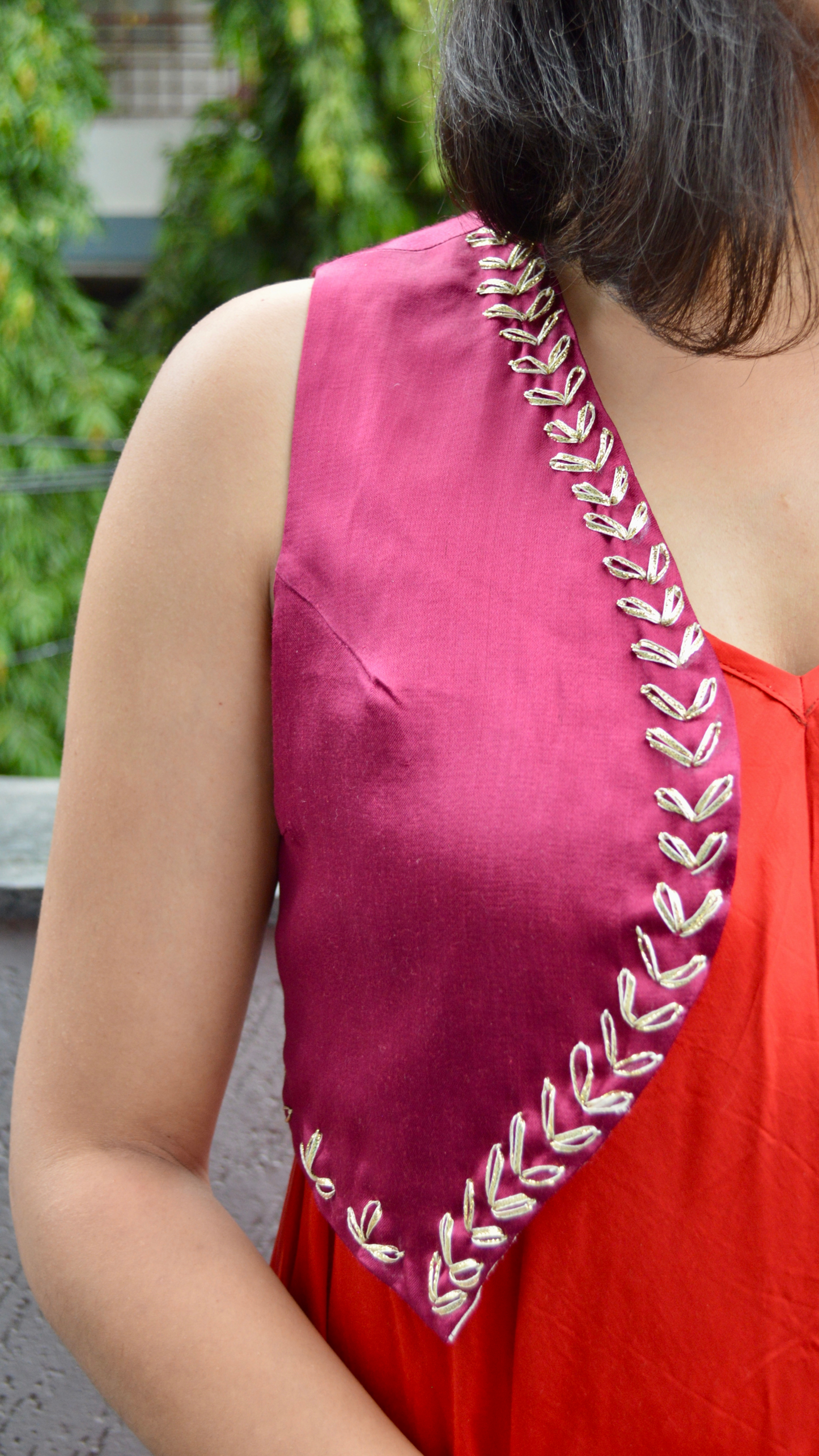 Red Silk Circular Dress with Hand Embroidered Jacket