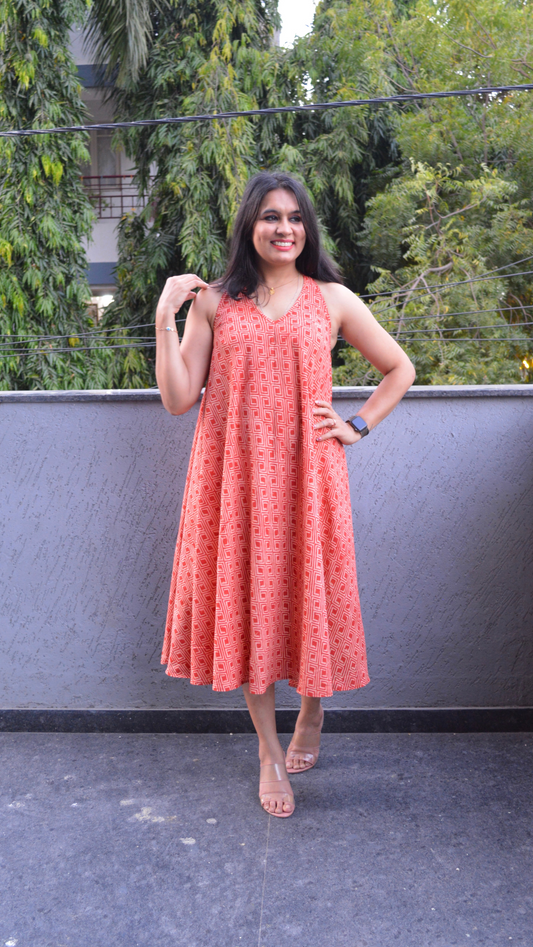 Coral Red T-Back Circular Dress