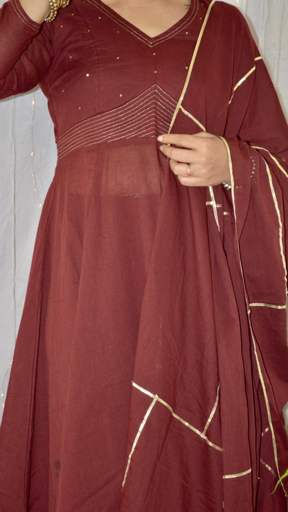 The Sunheri Maroon Anarkali Dress