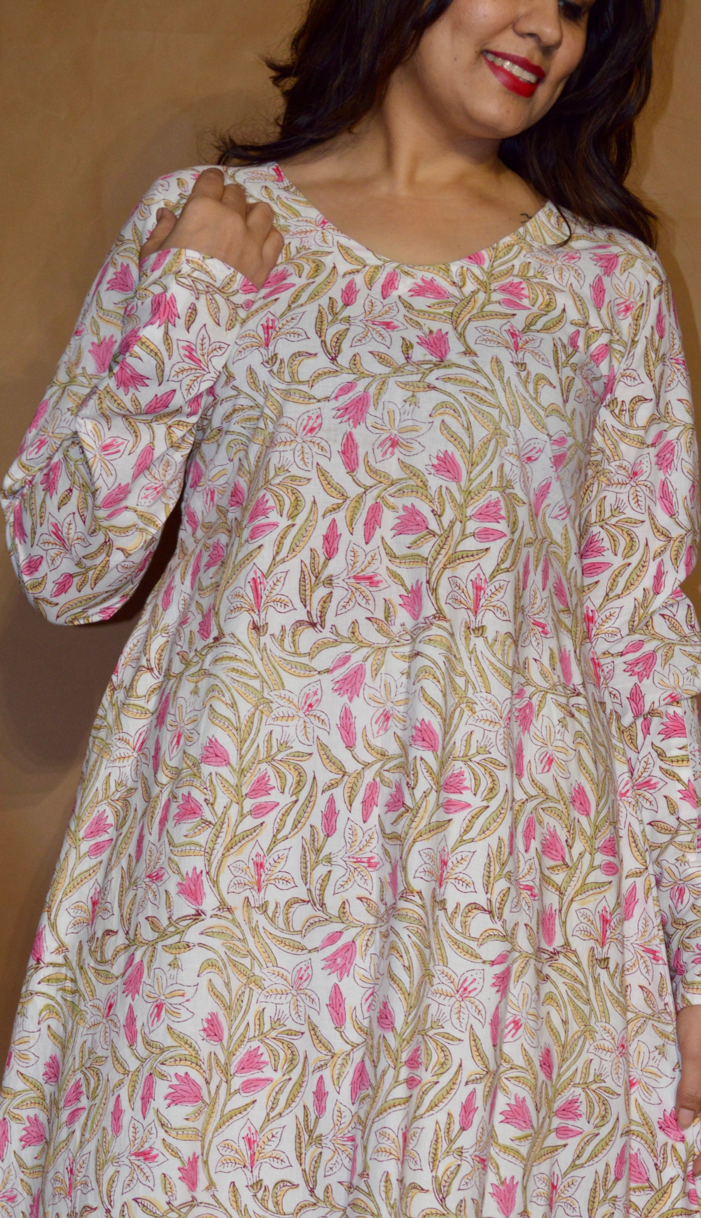 Blush Vine  Sanganeri Mul Cotton A-Line Kurta