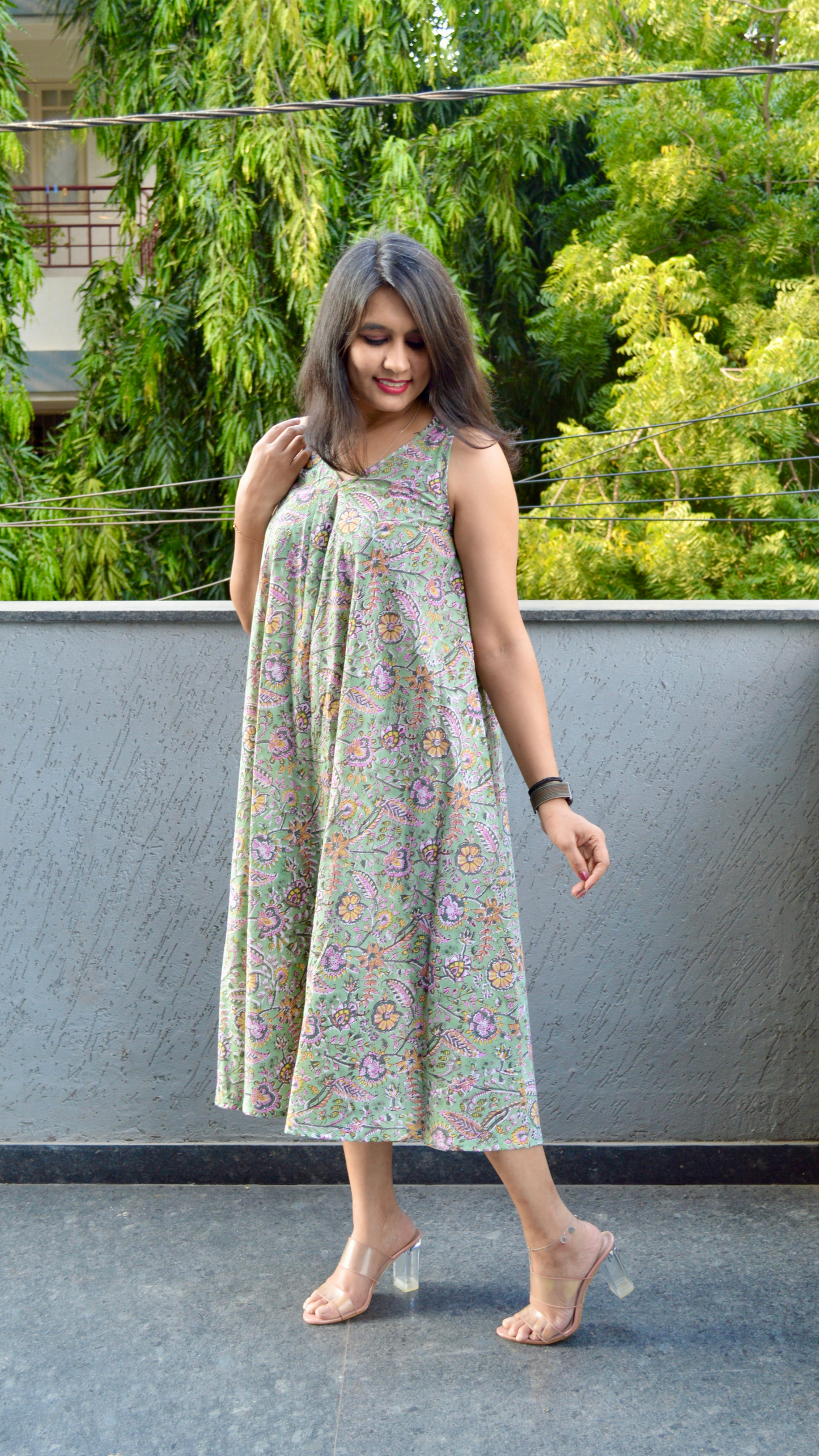 Mint Green Kalamkari Circular Dress