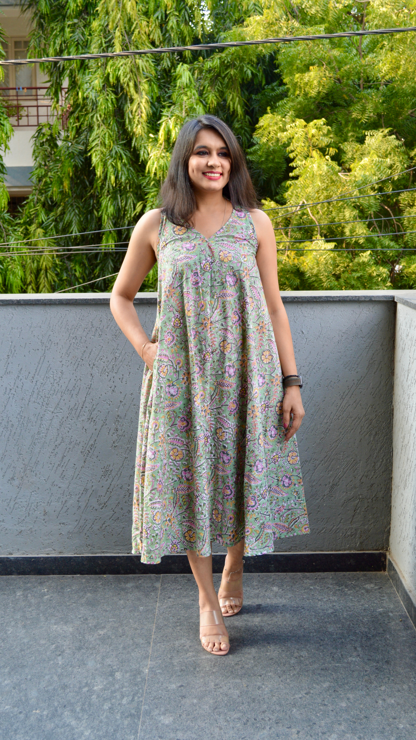 Mint Green Kalamkari Circular Dress