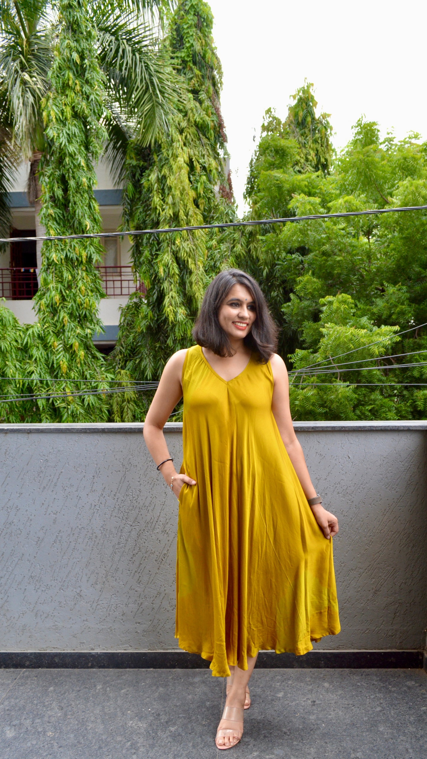 Mustard Silk Circular Dress with Hand Embroidered Jacket