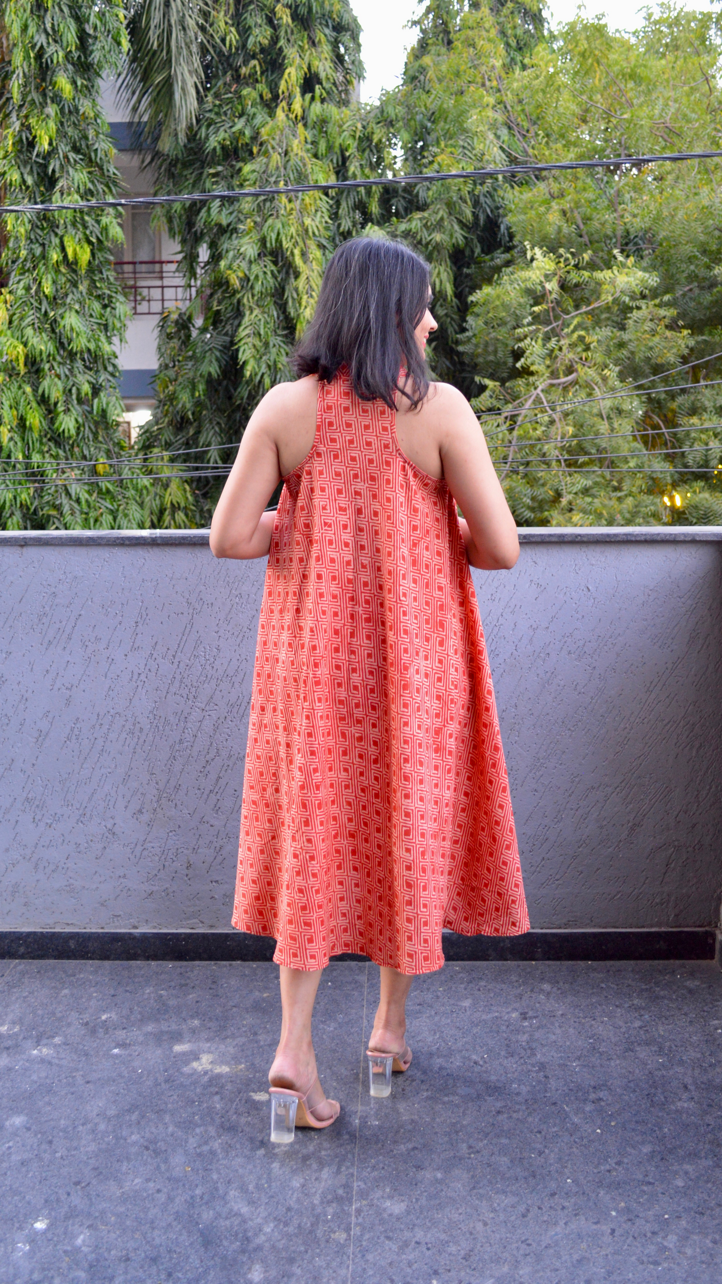 Coral Red T-Back Circular Dress