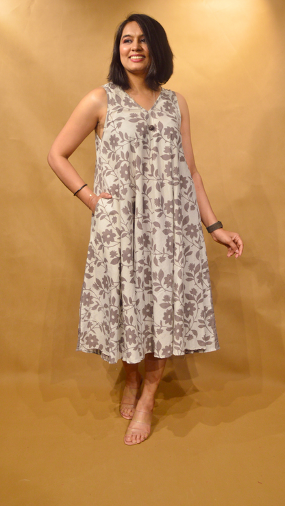 Ash Grey Floral Circular Dress