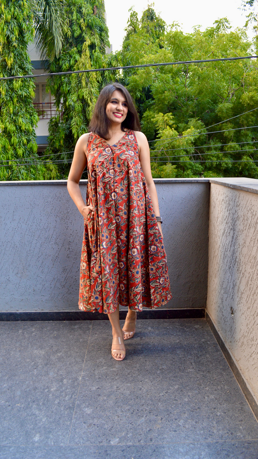 Rust Kalamkari Circular Dress